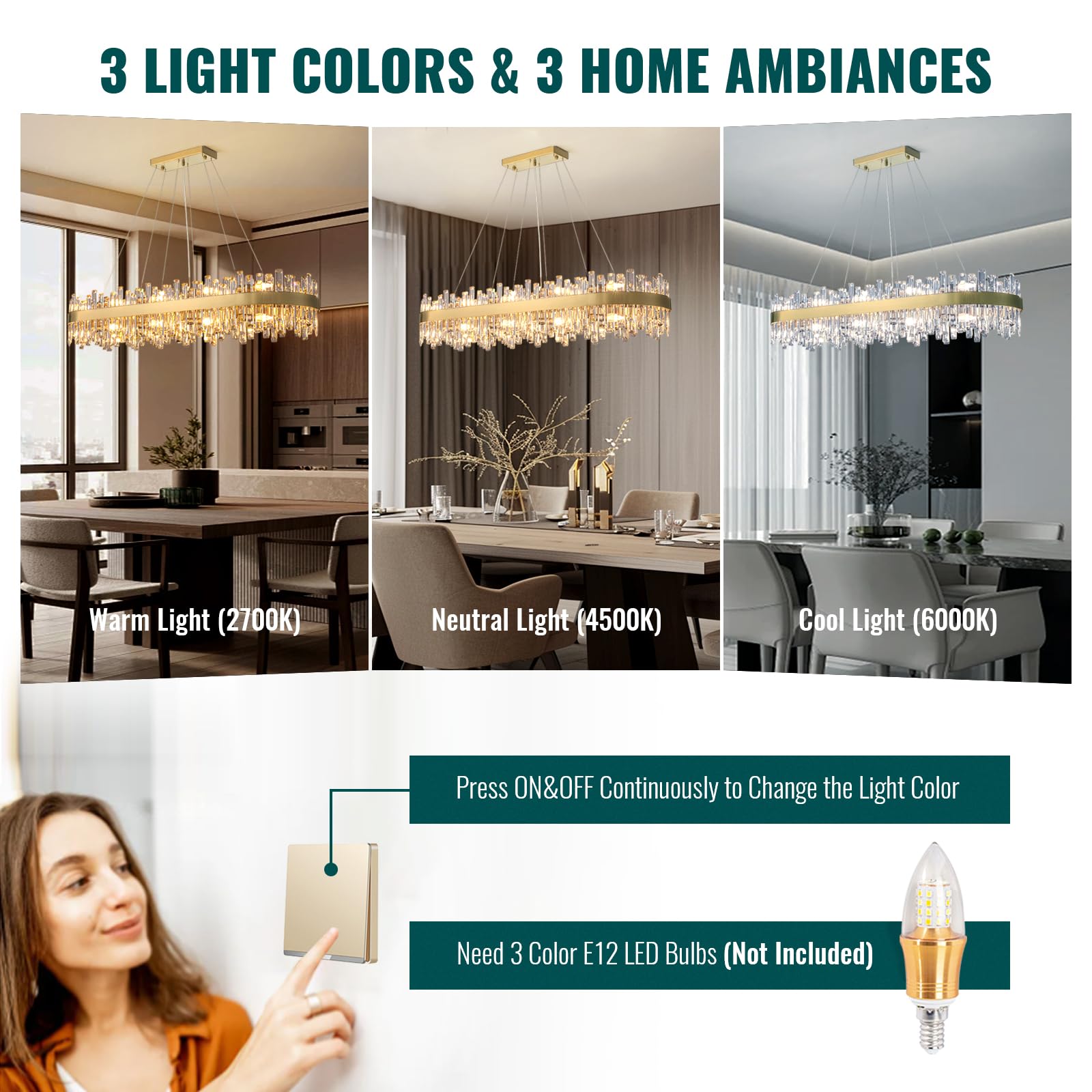 Siljoy Modern Crystal Chandeliers, Brushed Gold Rectangle Crystal Chandelier Light Fixture, Luxury Raindrop Pendant Ceiling Ligh