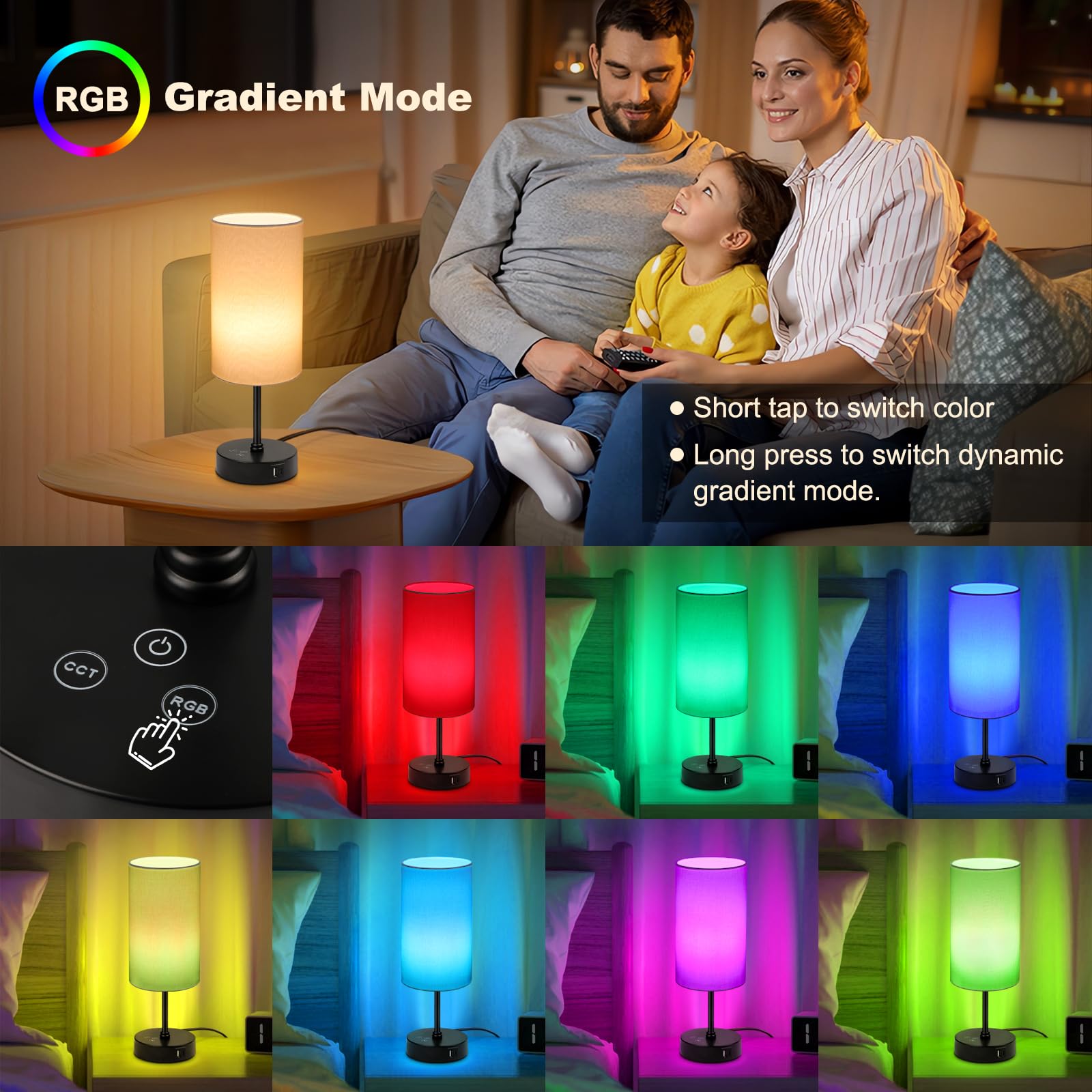 Unicozin Small Table Lamp - 3 CCT Color Changing, Stepless Dimmable, Touch Control, Cream Shade, Nightstand Light for Home Decor