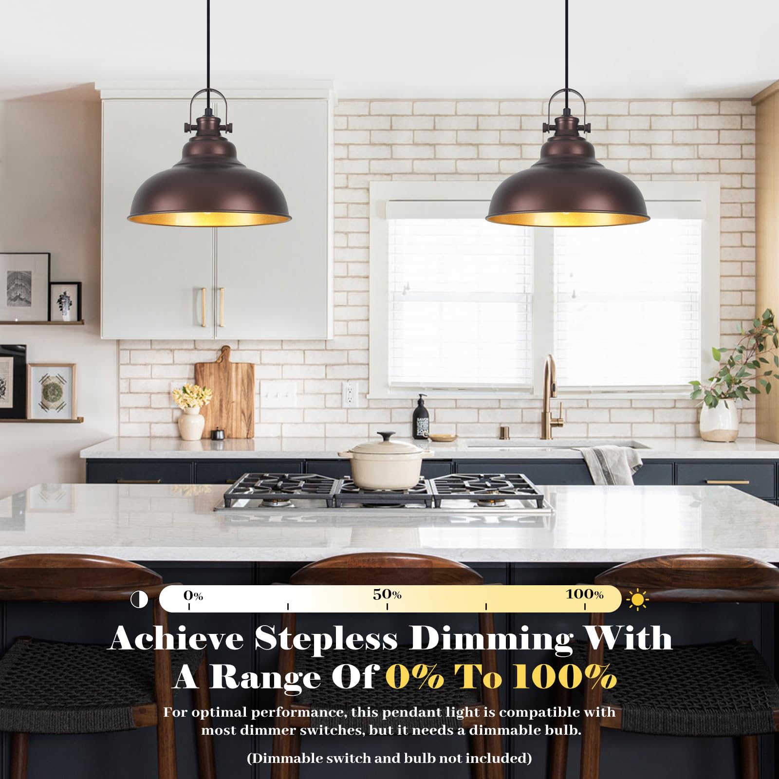 Guihualove Bronze Pendant Lights Kitchen Island, 2 Pack Kitchen Island Lighting, Farmhouse Pendant Light Fixtures (11.41'' W), I