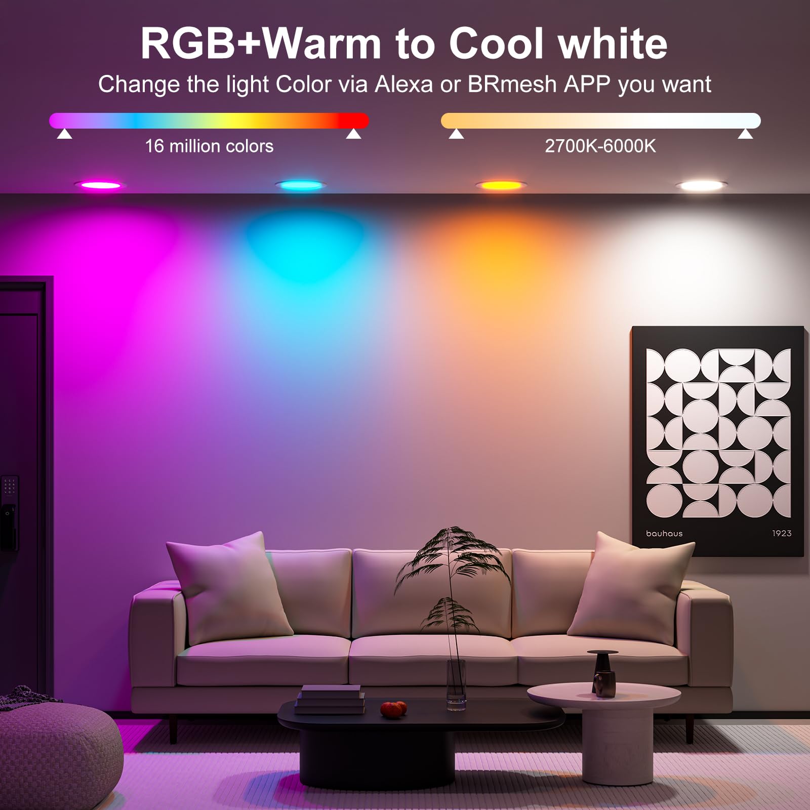 ChangM Smart Recessed Lighting 6 Inch RGBCW LED Downlights, 16W, 1350 Lumen, Alexa Compatible, 1 Pack, Plastic