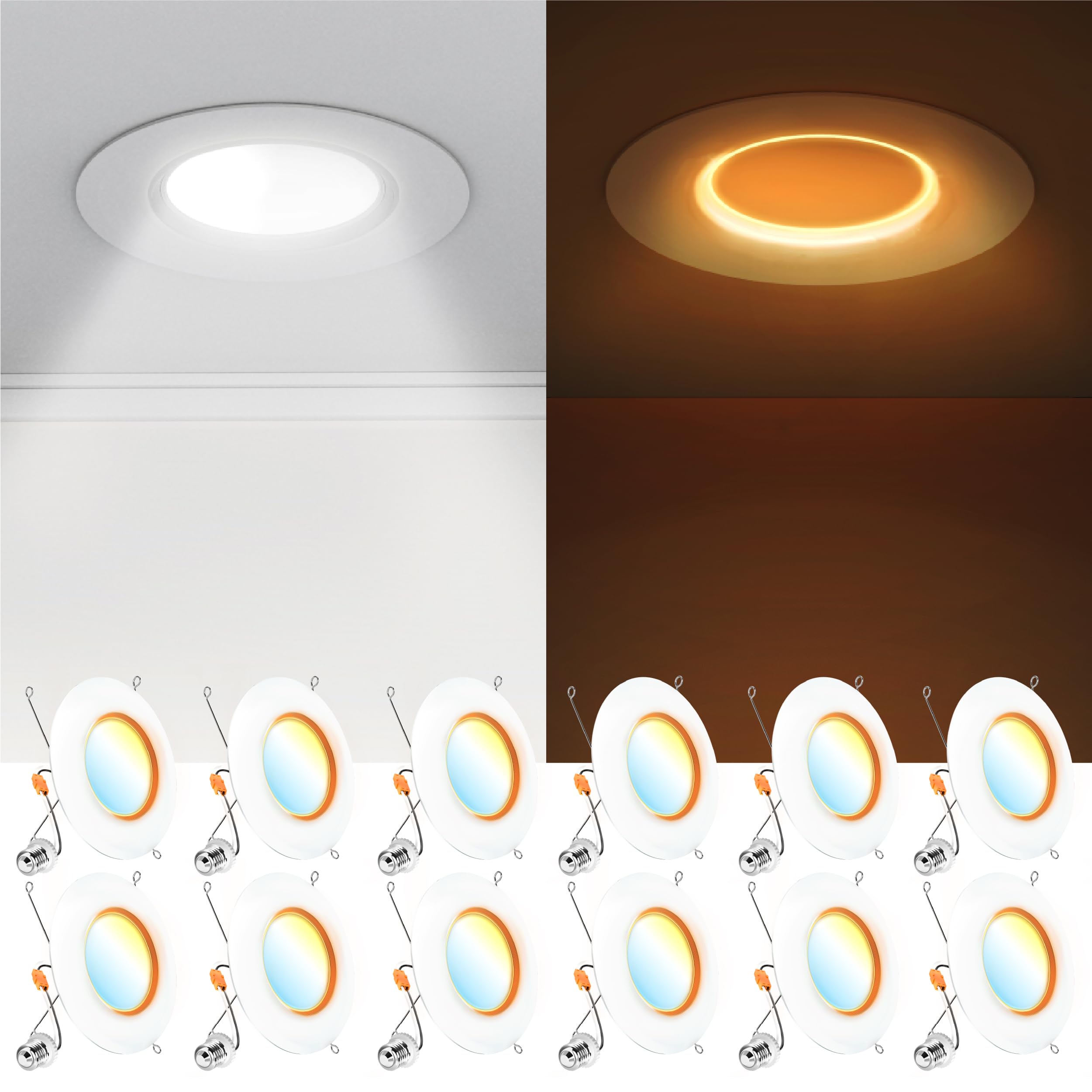 Sunco 12 Pack 5Cct Led Recessed Lighting 4 Inch With Night Light, 2700K/3000K/4000K/5000K/6000K Selectable, Dimmable Lights, 8W, 700Lm, Damp Rated, Retrofit Installation - Etl.