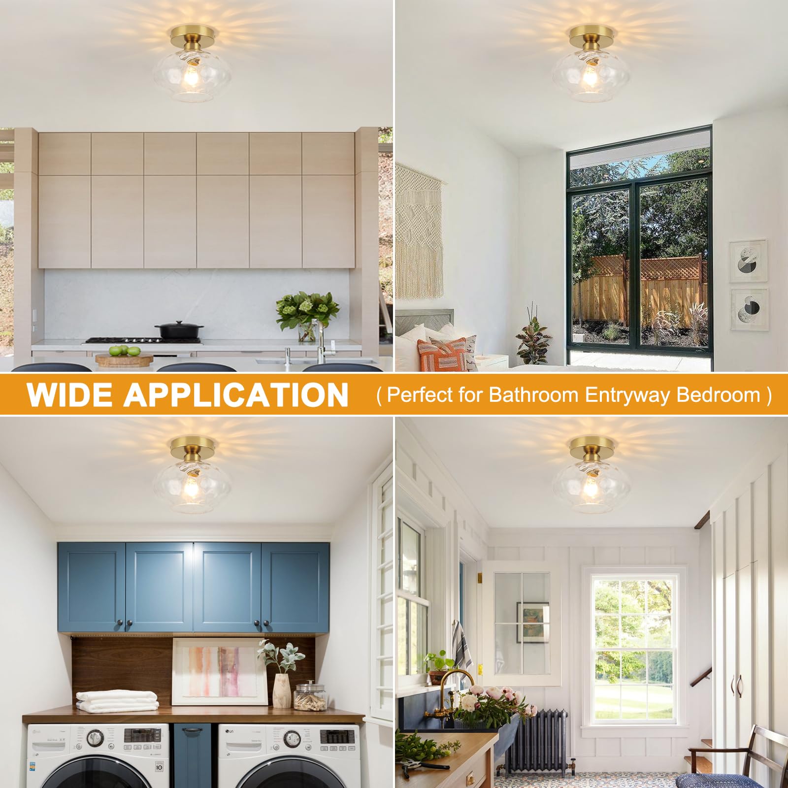 Wilon Semi Flush Mount Ceiling Light - Modern Gold Kitchen Lighting Fixtures Ceiling Hallway Light Fixtures Bedroom Ceiling Ligh