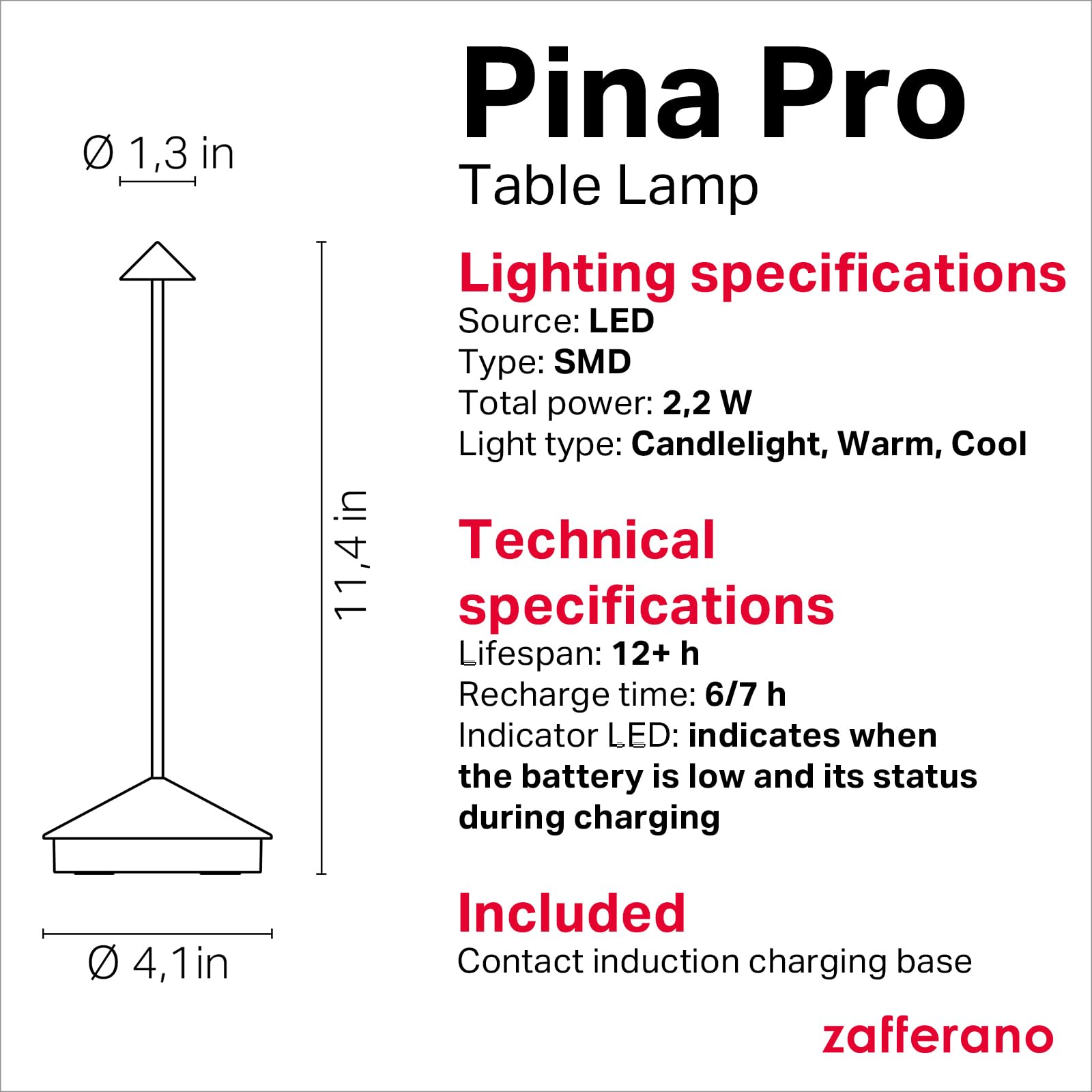 Zafferano, Pina Pro Lamp With Silver Leaf, Rechargeable Cordless Table Lamp With Touch Controls, Usable As An Indoor Lamp, Dimme