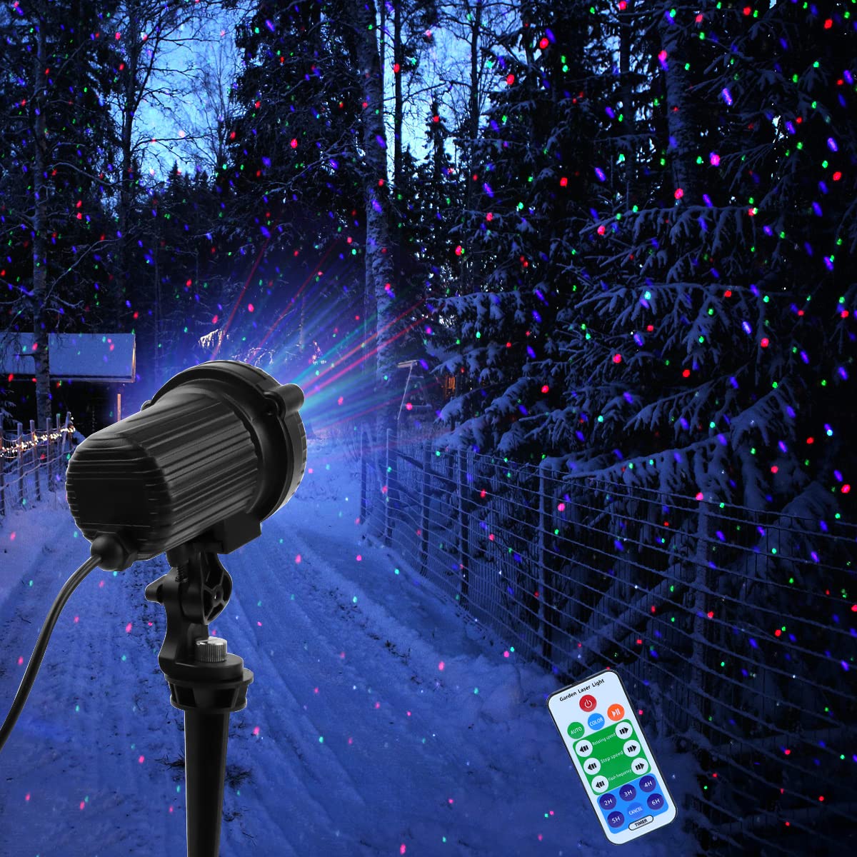 CAIYUE Laser Christmas Lights Projector, Waterproof Outdoor Garden Decor, 3 Color Red Green Blue, Model MOD01RG
