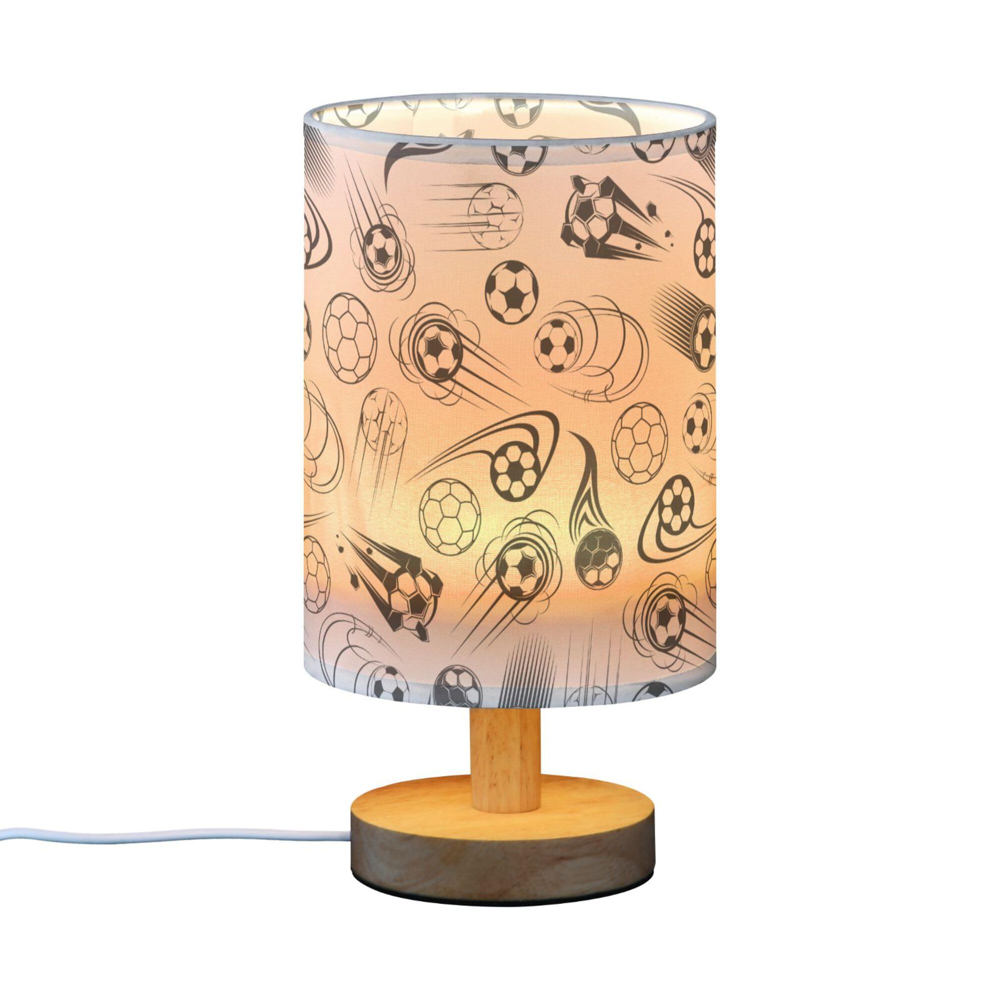 Yyzzh Table Lamp Black And White Soccer Ball Sport Theme American Football Pattern Nightstand Lamp With Wood Base Fabric Lamp Sh