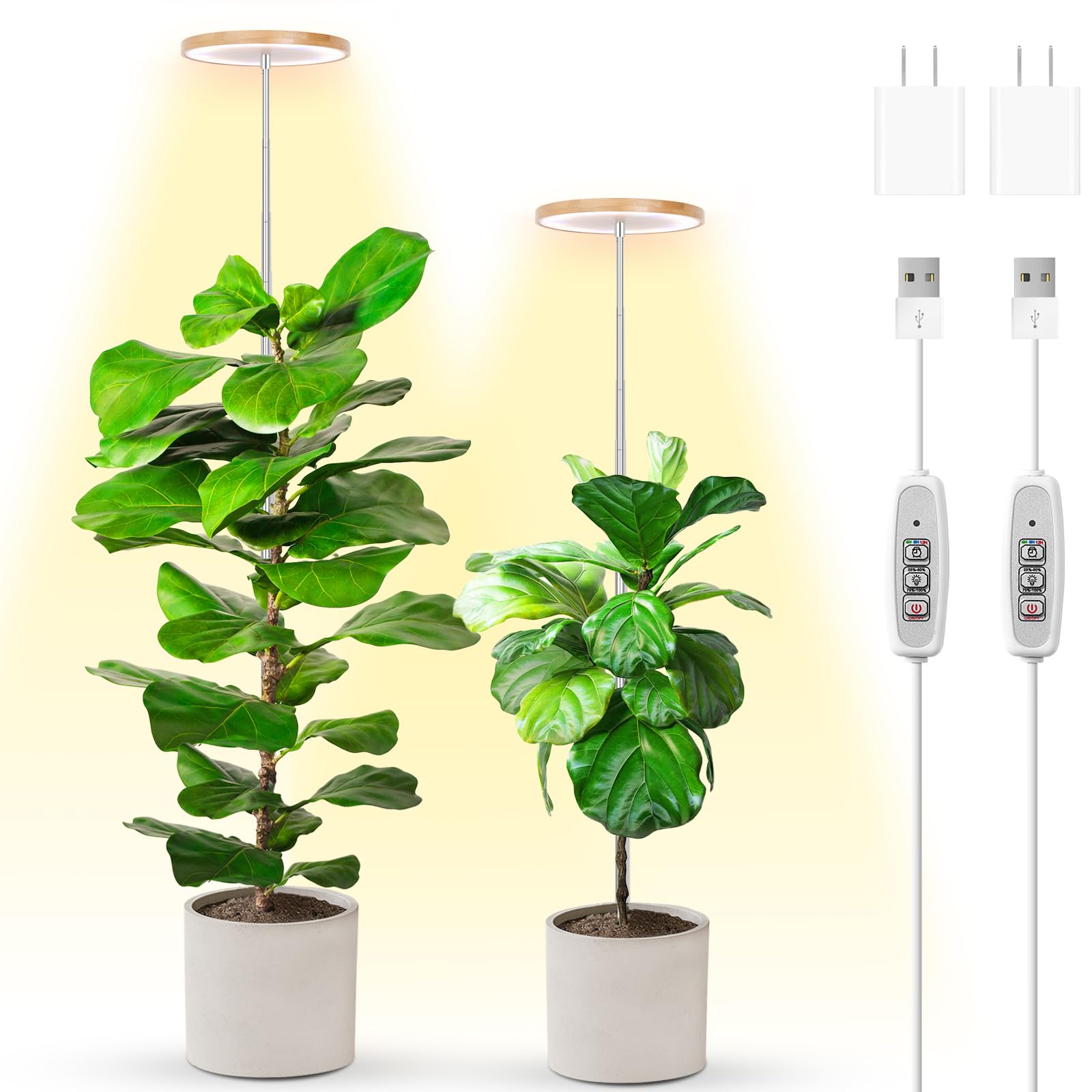 LBW Plant Grow Light Bamboo Plants Grow Lights for Indoor Full Spectrum LED Plant Grow Light  4/8/12H Recurring Timer