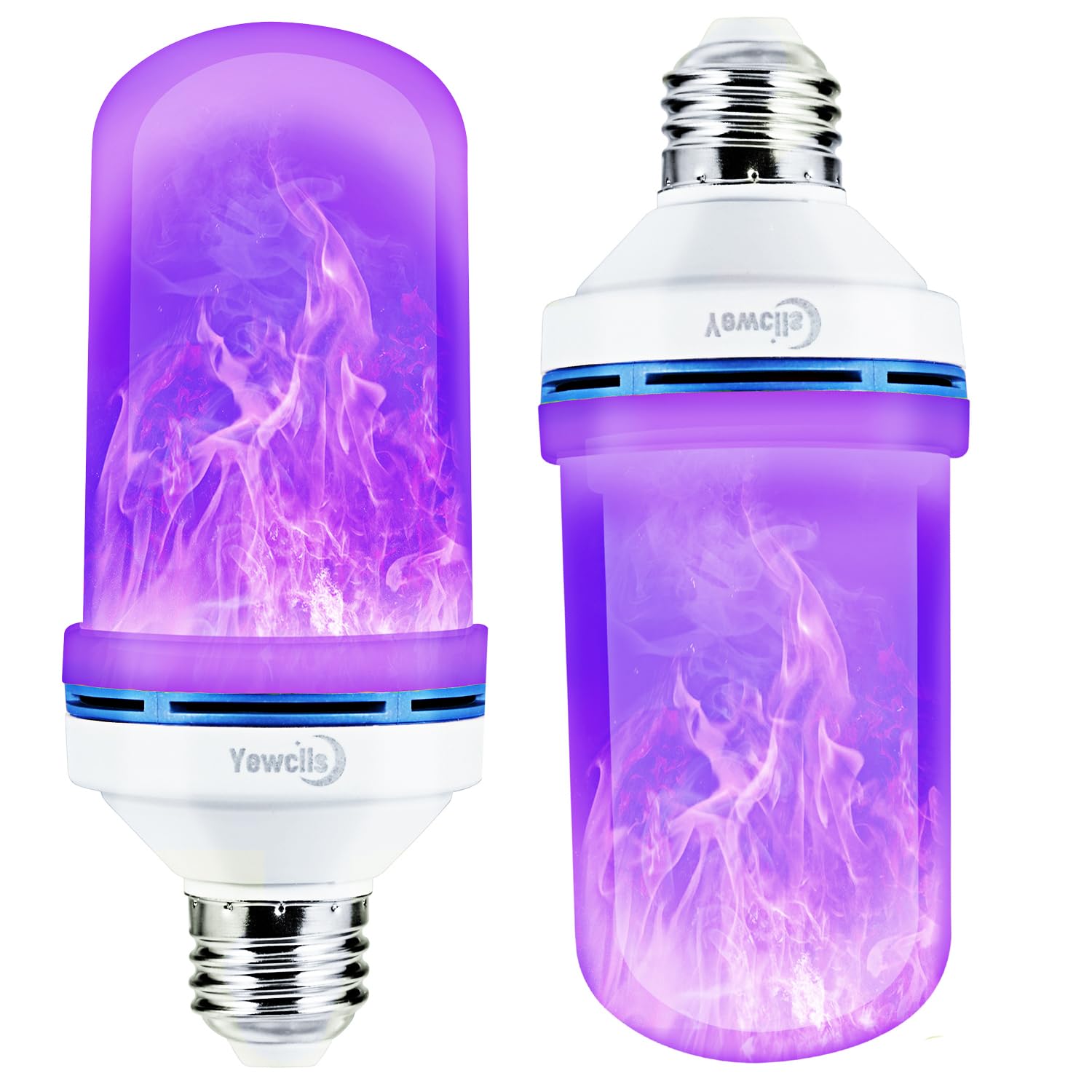 Yewclls Led Flame Effect Light Bulb, 4 Modes E26 Base Fire Light Bulbs With Gravity Sensor (Purple-2Pack)