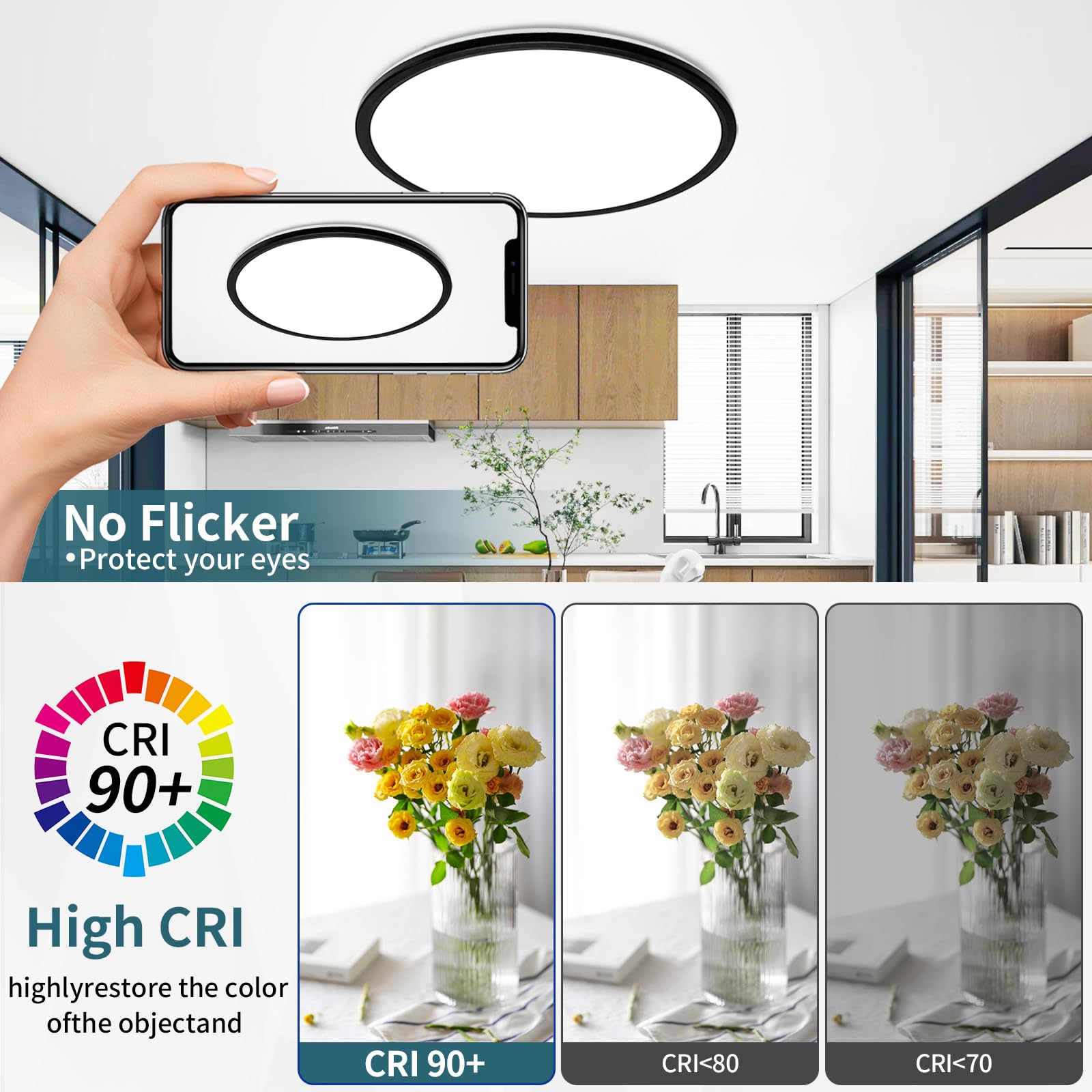 Glowall 15.4 Inch Led Ceiling Light Fixtures, Dimmable With Remote Control, 36W, 4500Lm, Ultra Thin Modern Flush Mount Ceiling Lights For Bedroom Living Room Kitchen Dining Room