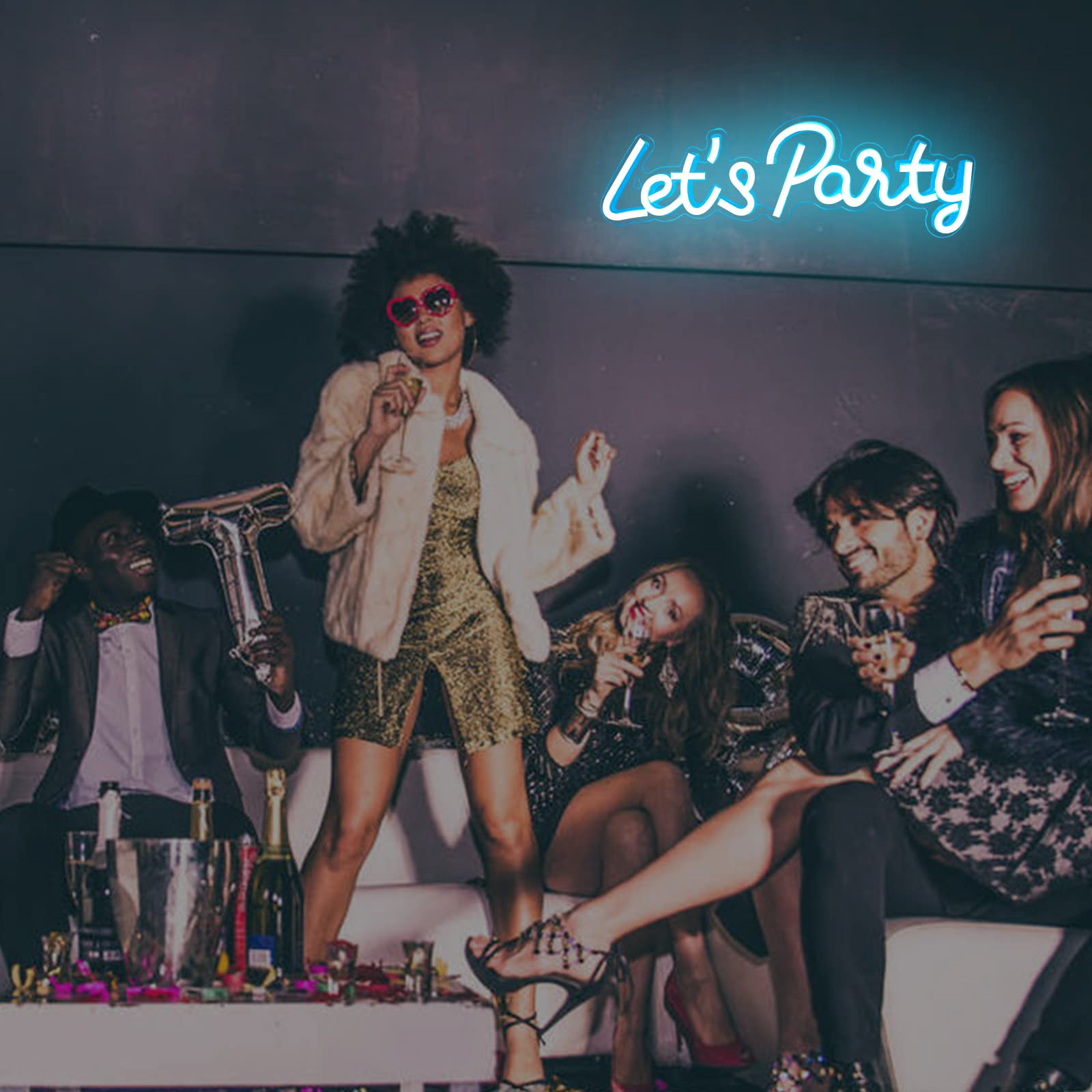 Bernicekelly Let'S Party Neon Sign - Led Wall Decor For Birthday, Engagement, Bachelorette (New Blue)