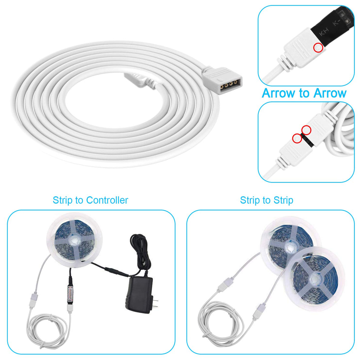 iCreating 5050 4Pin LED Strip Connector Kit 10mm RGB 4 Pin LED ...