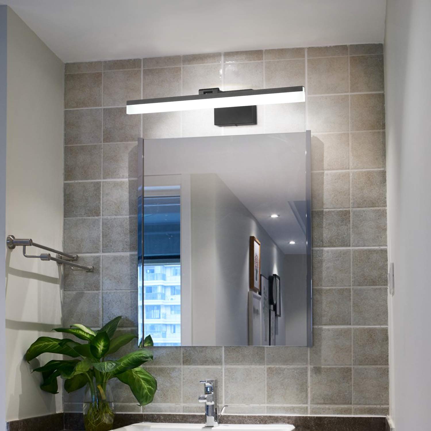 SOLFART 24in LED Bathroom Vanity Lights, Black Aluminum & Acrylic, Model 8778-600mm-6000K-ND, Non-Dimmable