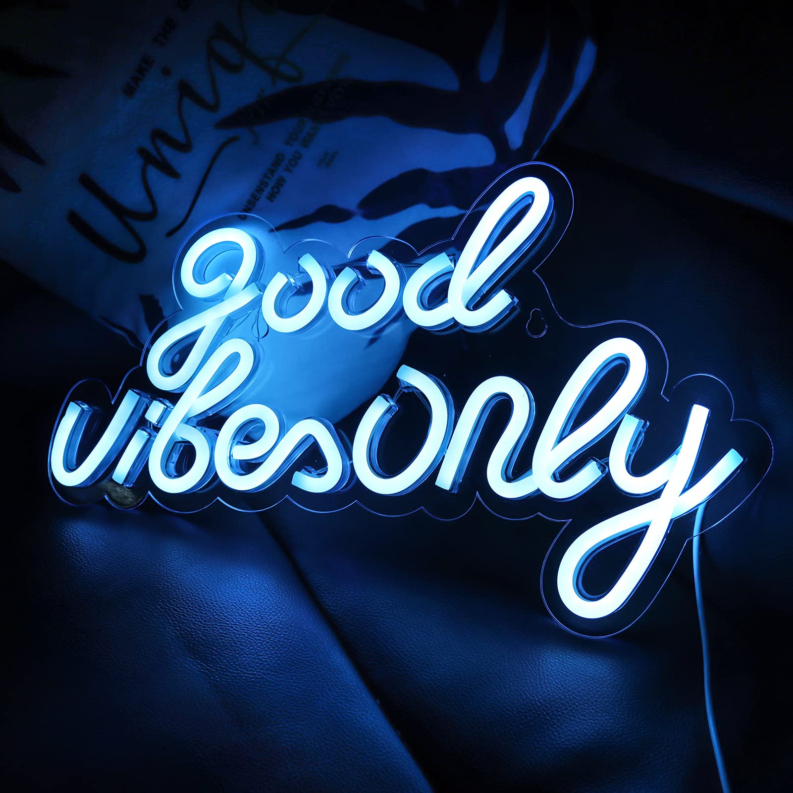 JFLLamp Neon Wall Sign Good Vibes Only LED Art 16.5x10 Inch Plastic Azure Model GBO-AZURE