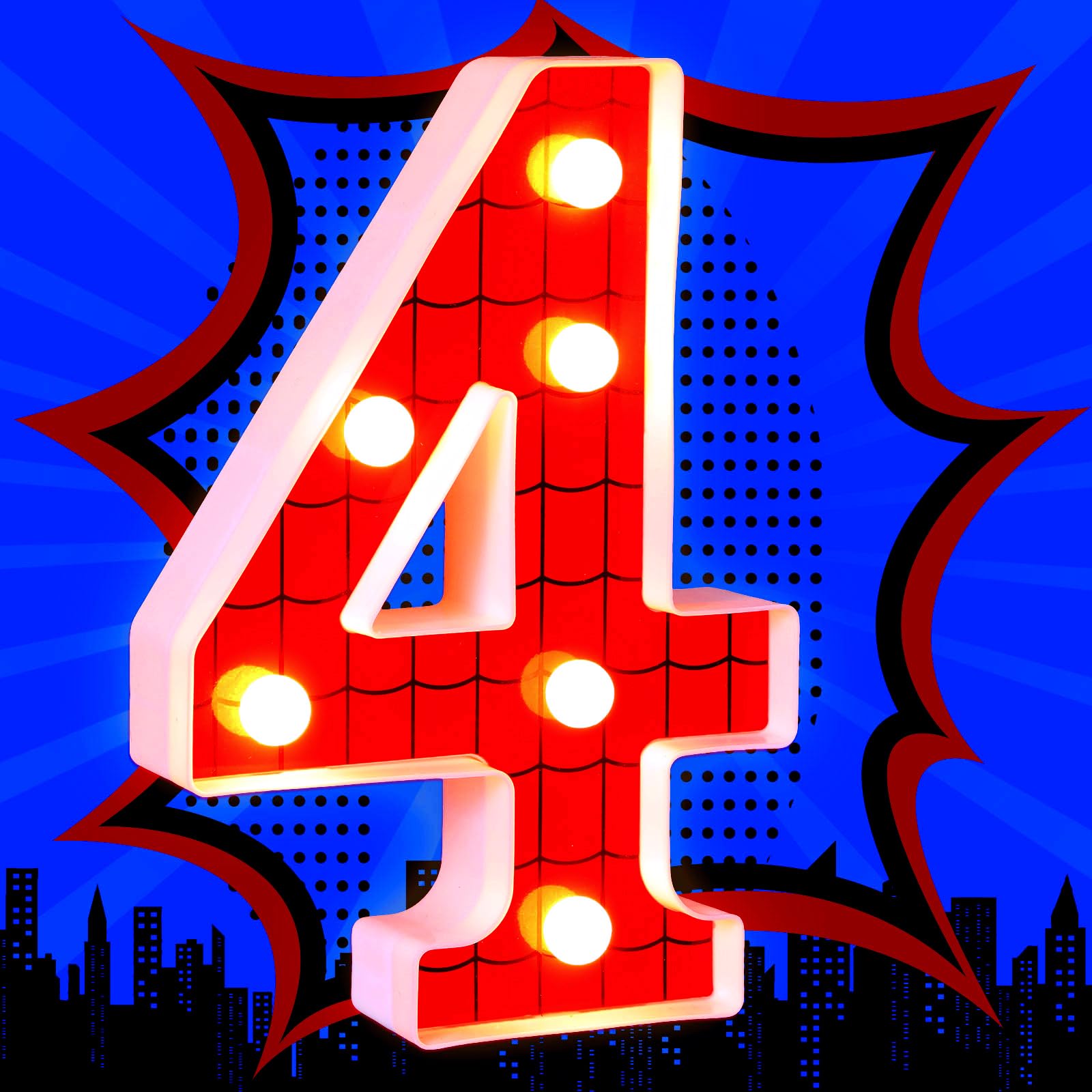 Vihose Spider Led Number Lights Spider Birthday Party Decoration Light Up Numbers Kids Boy Man Birthday Supplies For Marquee Night Christmas Gift Baby Shower(Number 4)