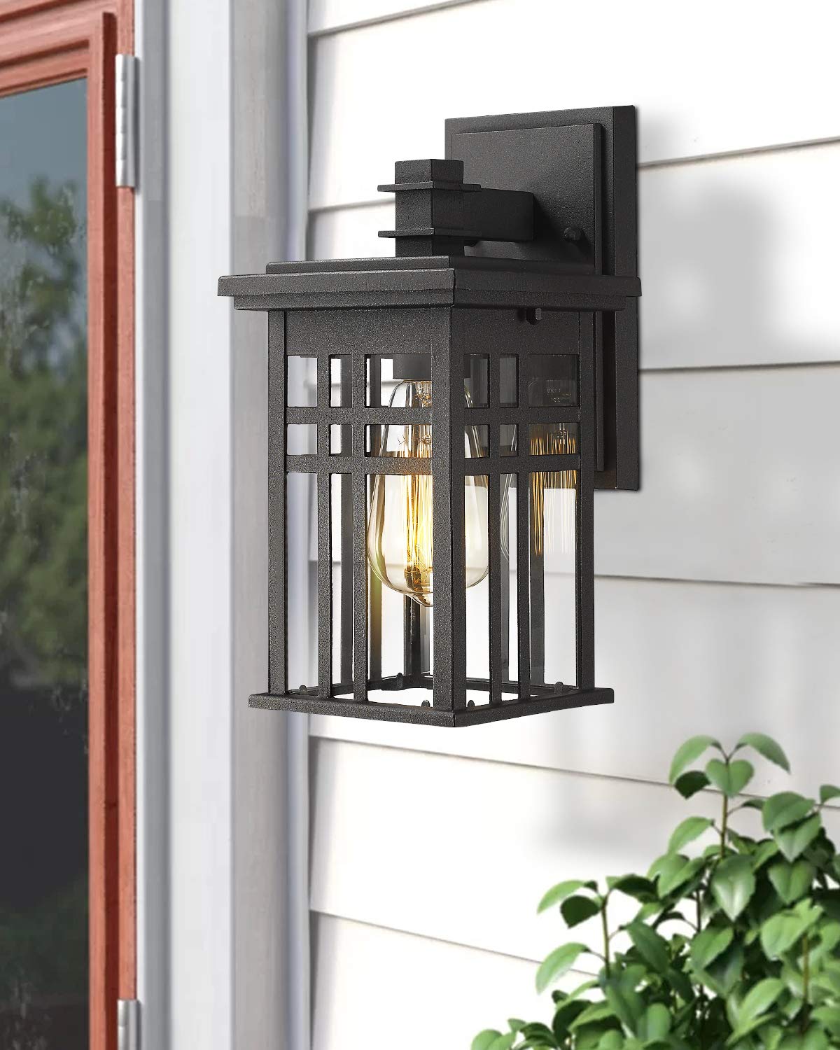 zeyu Outdoor Wall Sconce - 2 Pack, Black Finish, Clear Glass Shade, Medium Size, Model 20068B1-2PK