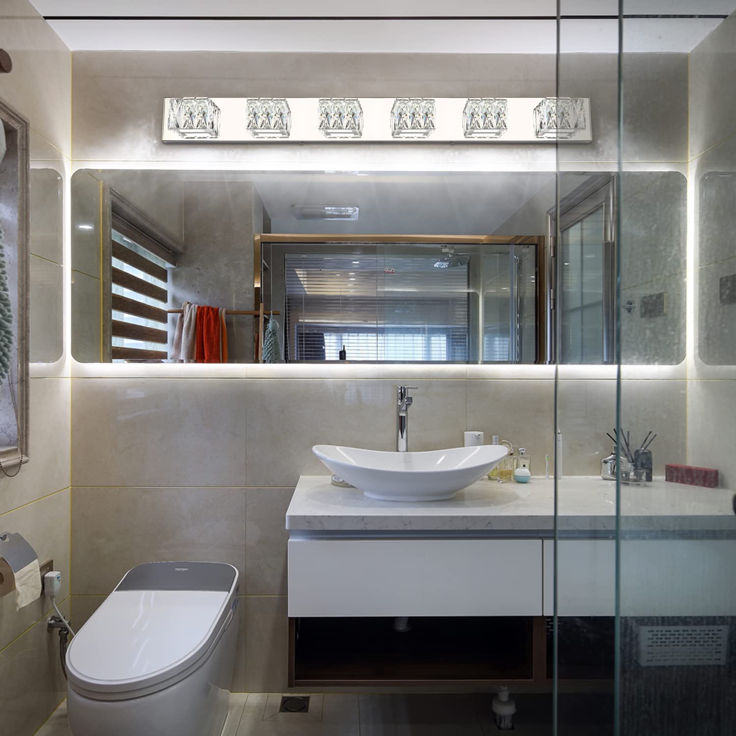 ZUZITO Modern Bathroom Light Fixtures Over Mirror LED Crystal 6 Lights Vanity Lighting for Bath White Light (6000K)