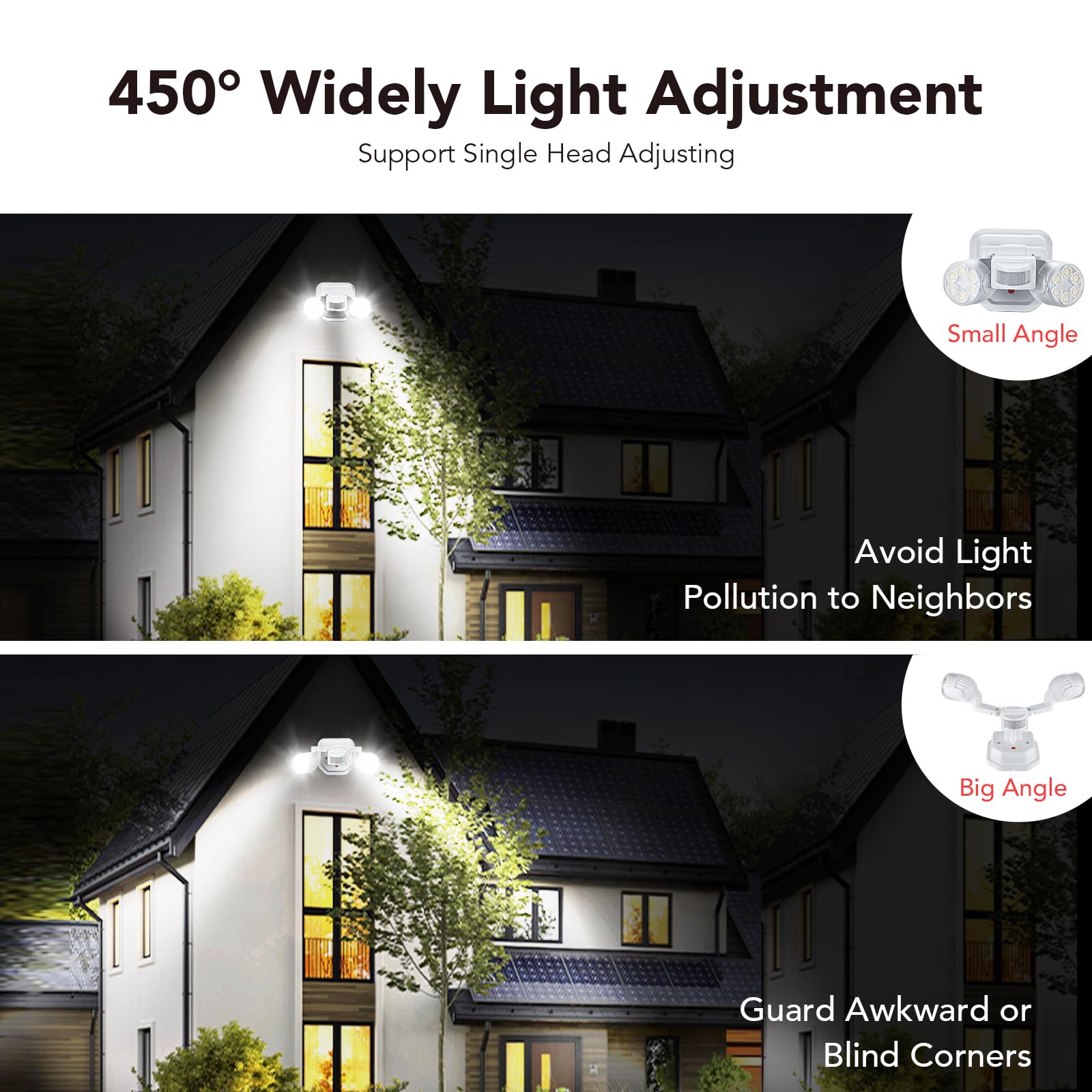 Orein 2 Pack Motion Sensor Outdoor Lights, 450? Superwide Adjustment Dimmable Dusk To Dawn Flood Lights Outdoor, 5000K 12W=150W