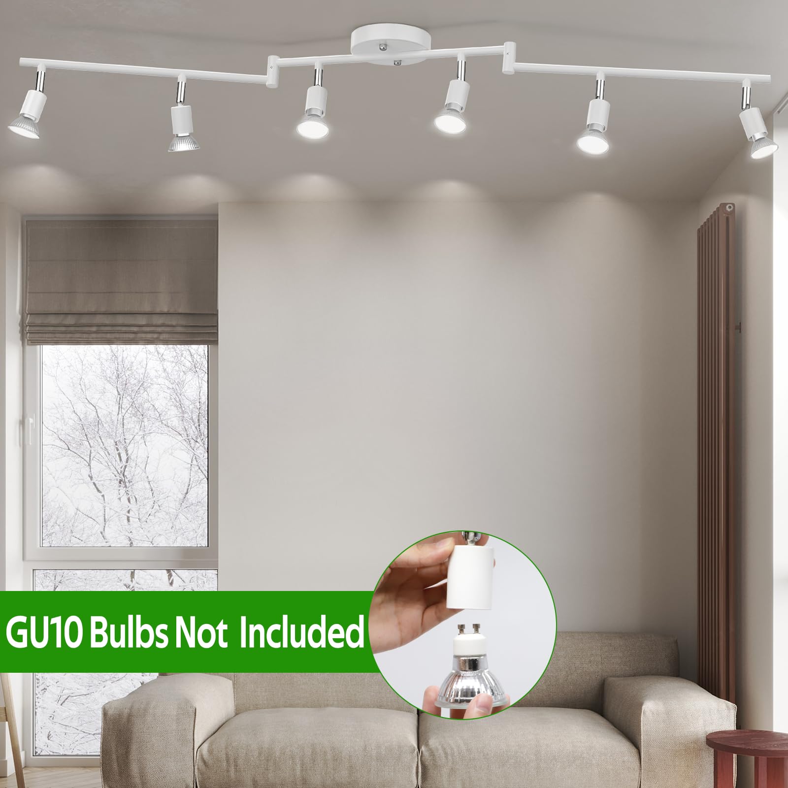 Aiboo Track Lighting Kit, Modern White Ceiling Spot Lighting With Flexibly Rotatable Light Heads, 6 Track Lights For Room/Hallwa
