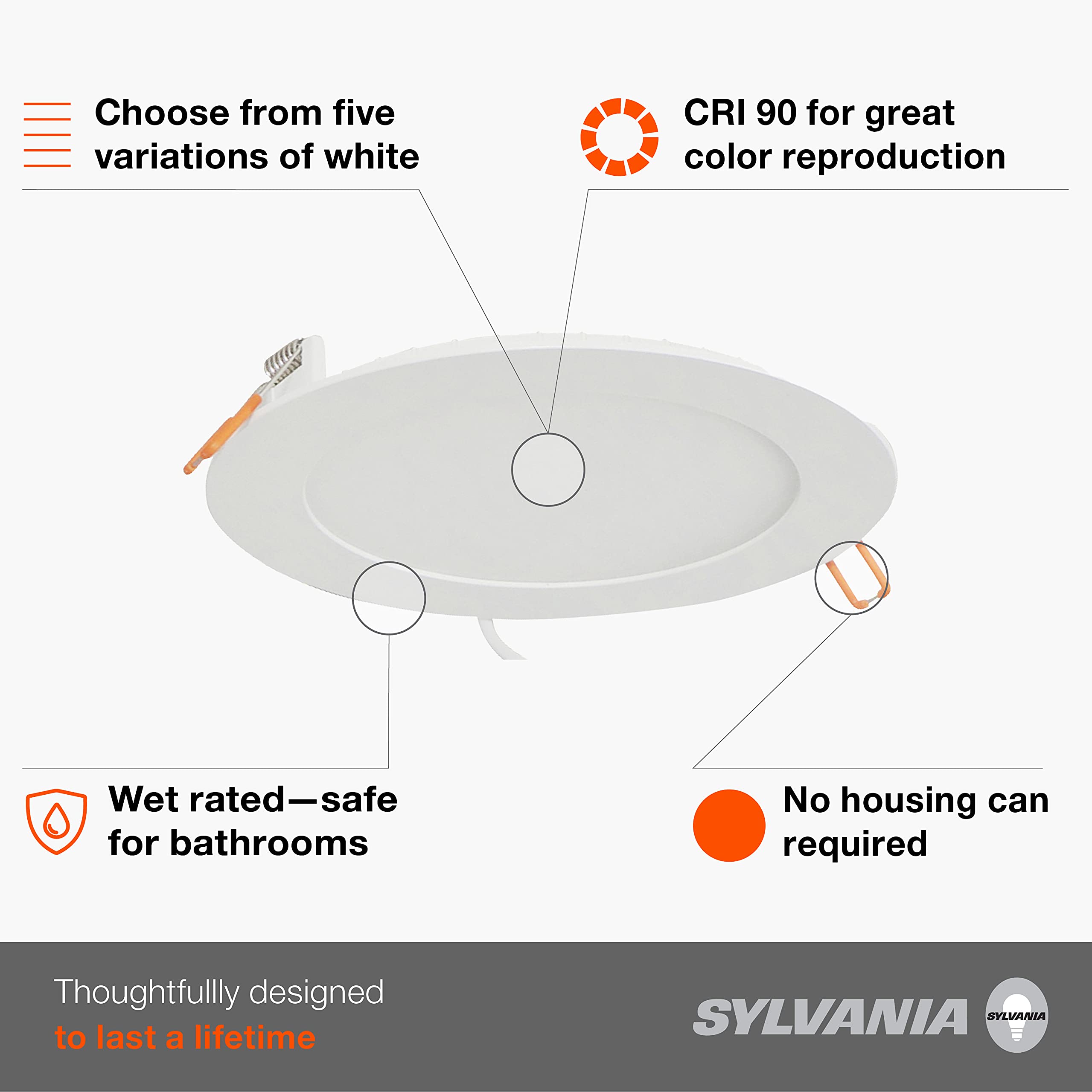 LEDVANCE SYLVANIA 6 Slim Microdisk Recessed Downlight, 16W, 5 CCT Color Selectable, Dimmable, 1200 Lumens -