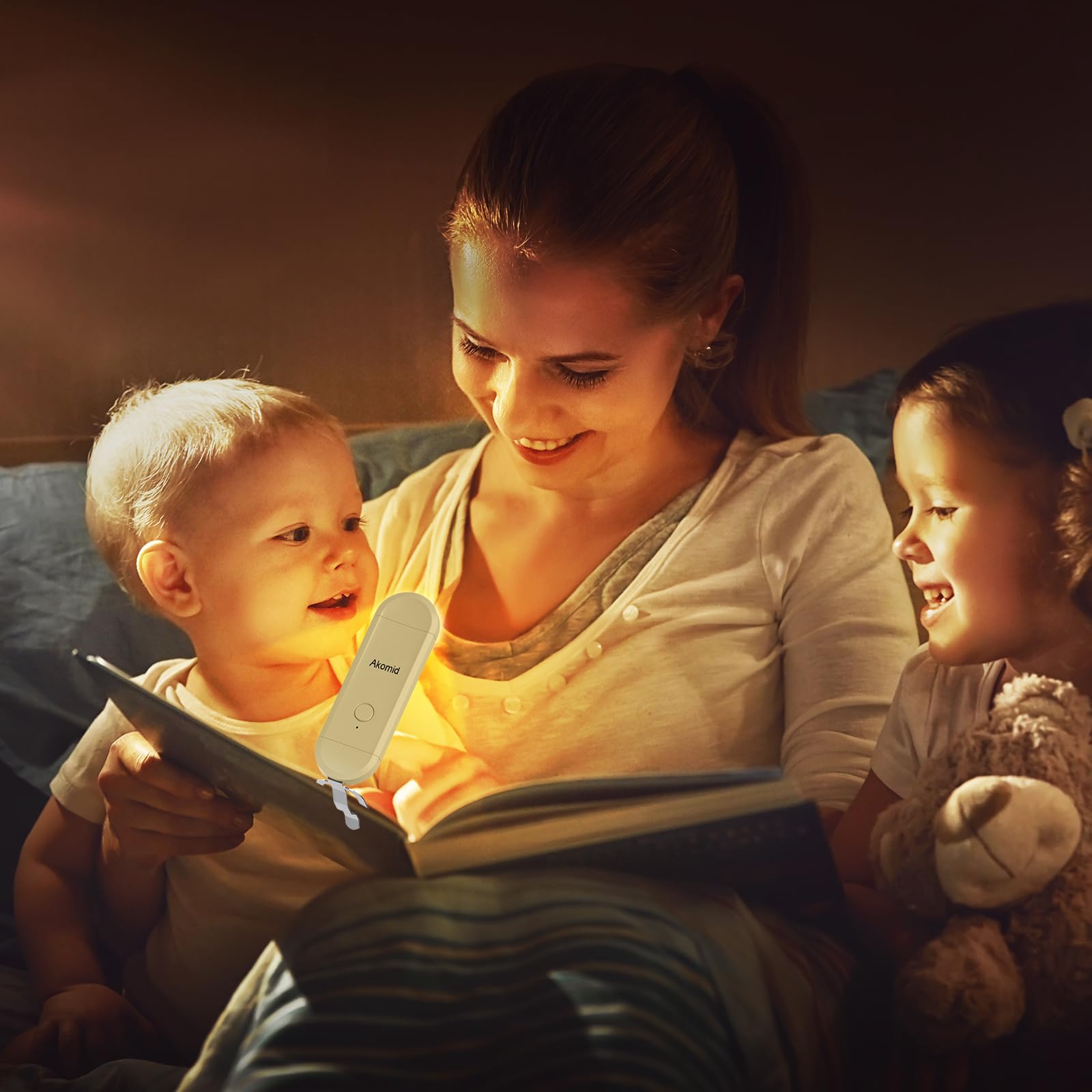 Akomid Usb Rechargeable Amber Light Mode Book Light - 8 Leds Portable Clip-On With Stepless Dimming, Khaki