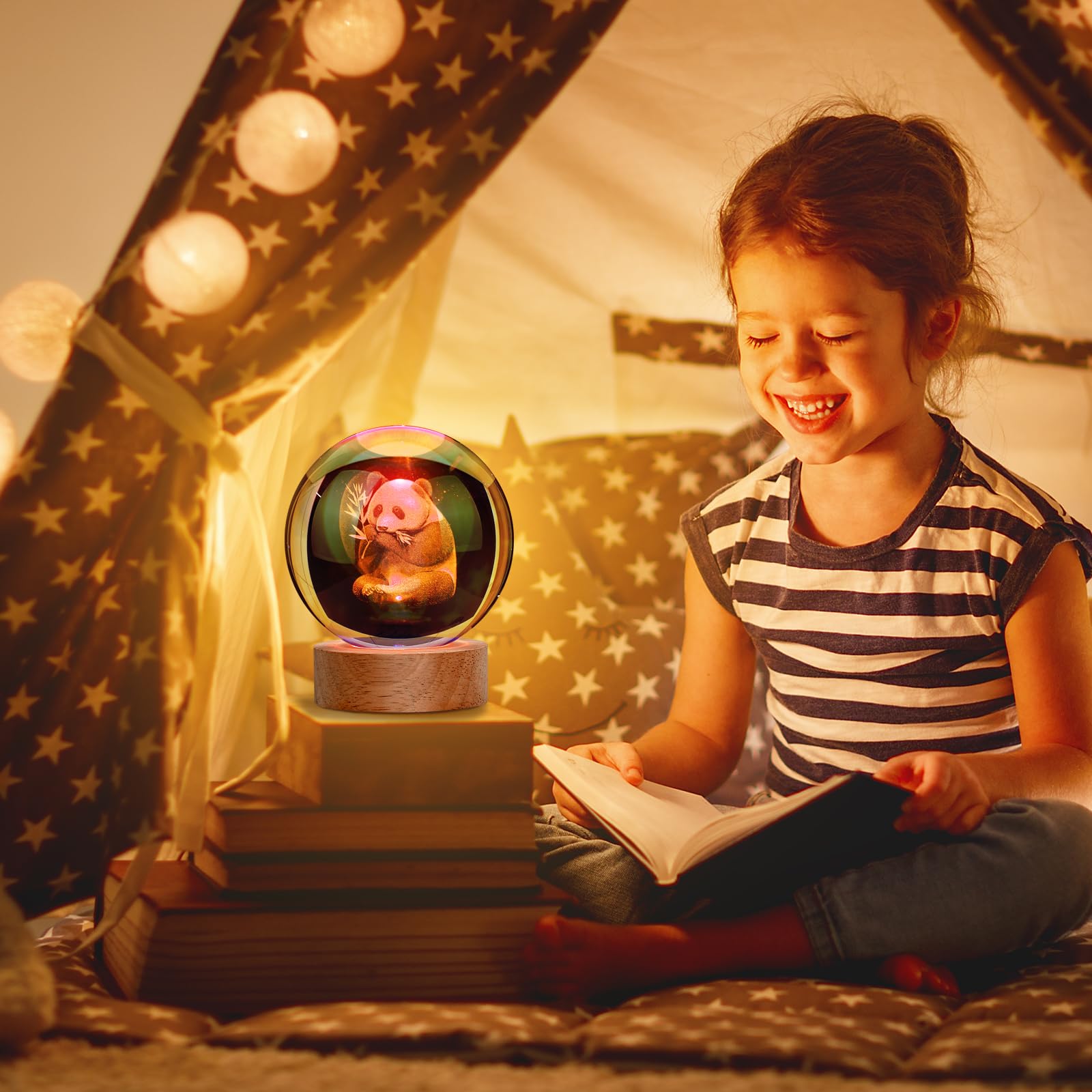 Janarary Large 3D Panda Crystal Ball Night Light, Panda Figurines In Crystal Lamp 16 Color Changing With Remote Control For Bedr