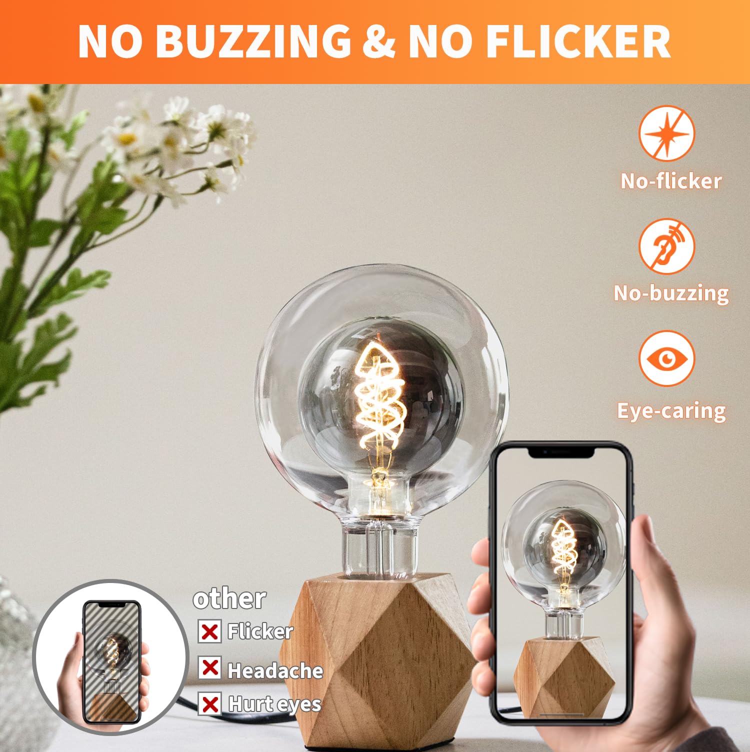 ALAMPEVER Large Globe LED Light Bulbs 6W Equivalent 40W 2700K Soft White E26 Base G125 Smoky Grey