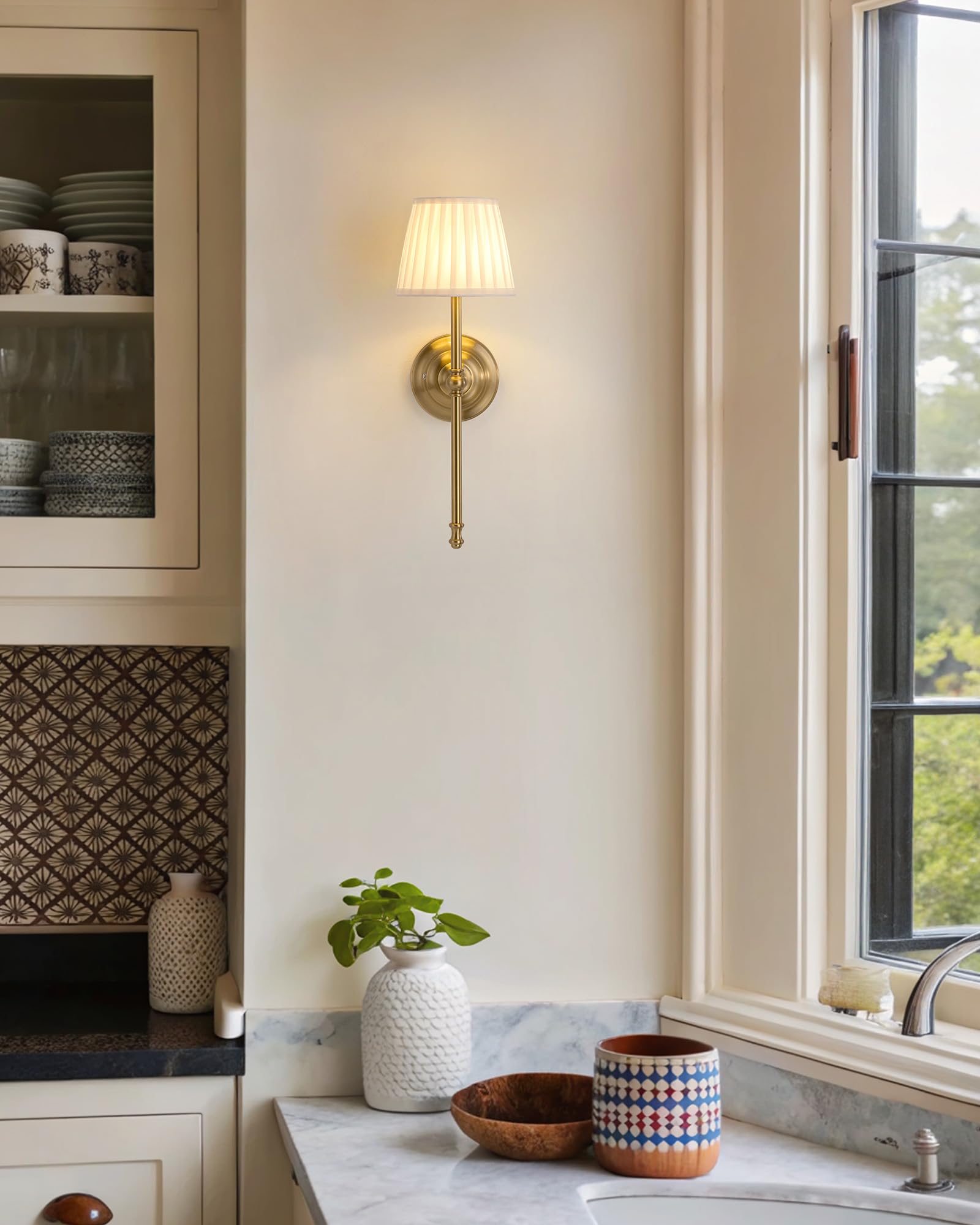 KDG Cordless Wall Sconces Set of 2, Rechargeable LED Fabric Lamps, Gold & Beige, Model AMZ-TBL-034, Perfect for Living Room & Bedroom