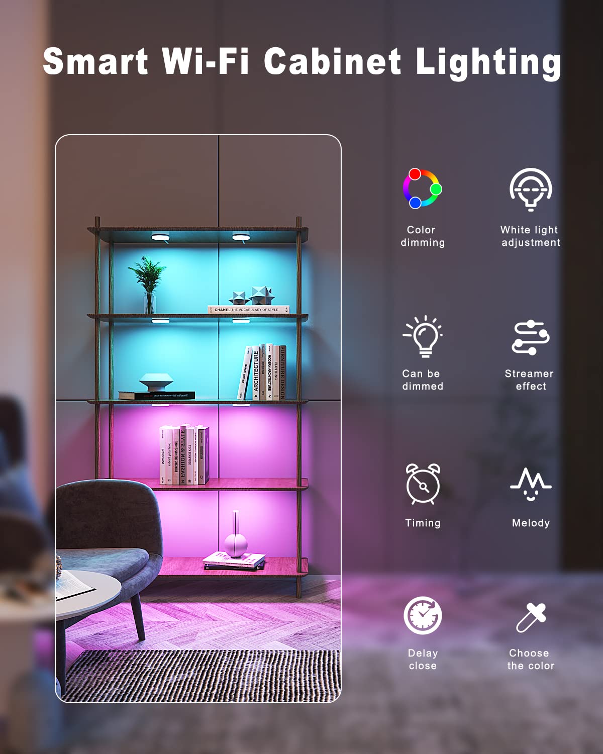 MYPLUS Smart Under Cabinet Puck Lights, WiFi Dimmable RGB, 4-Pack, Model CS501