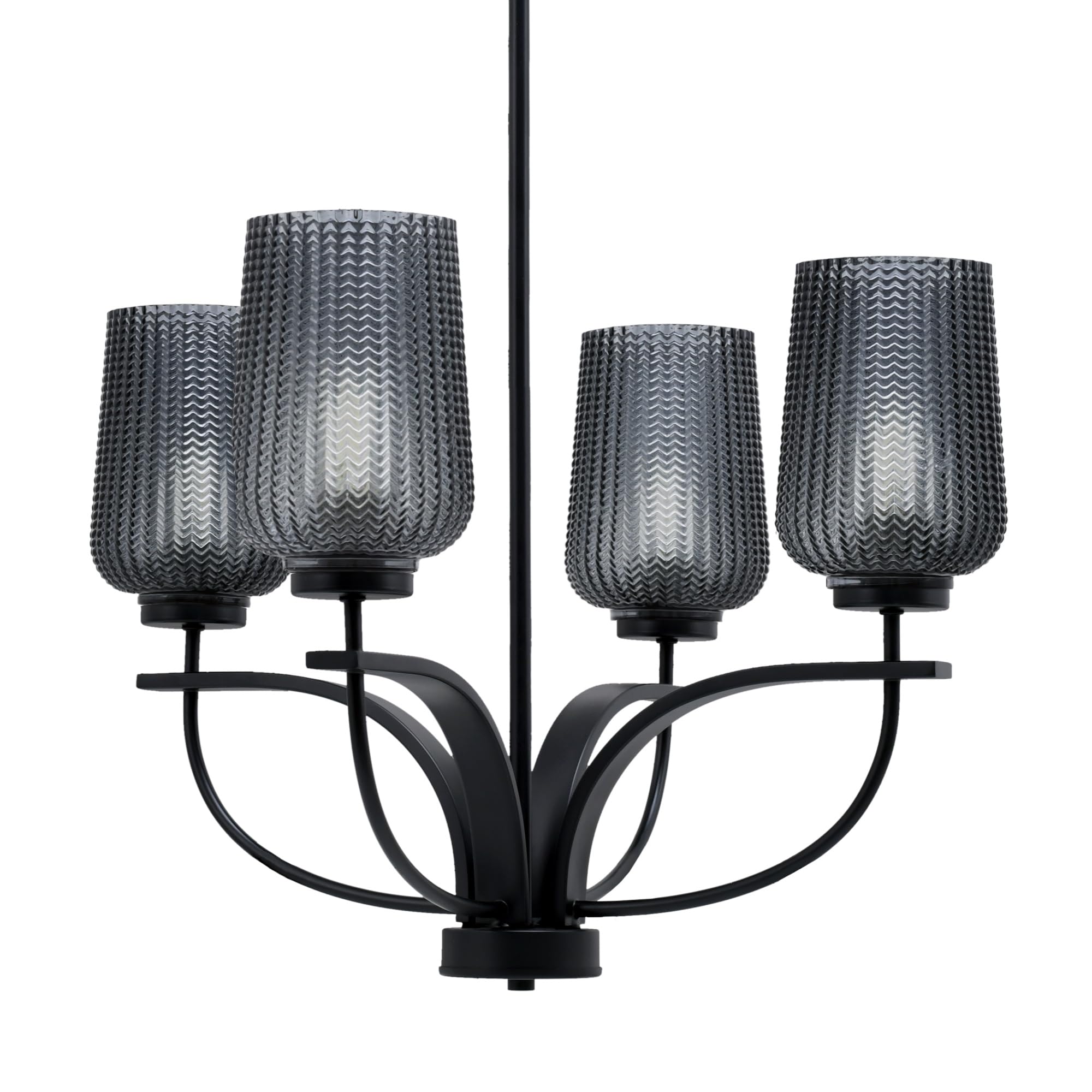 Toltec Lighting Cavella 4 Light Chandelier Shown In Matte Black Finish With 5" Smoke Textured Glass