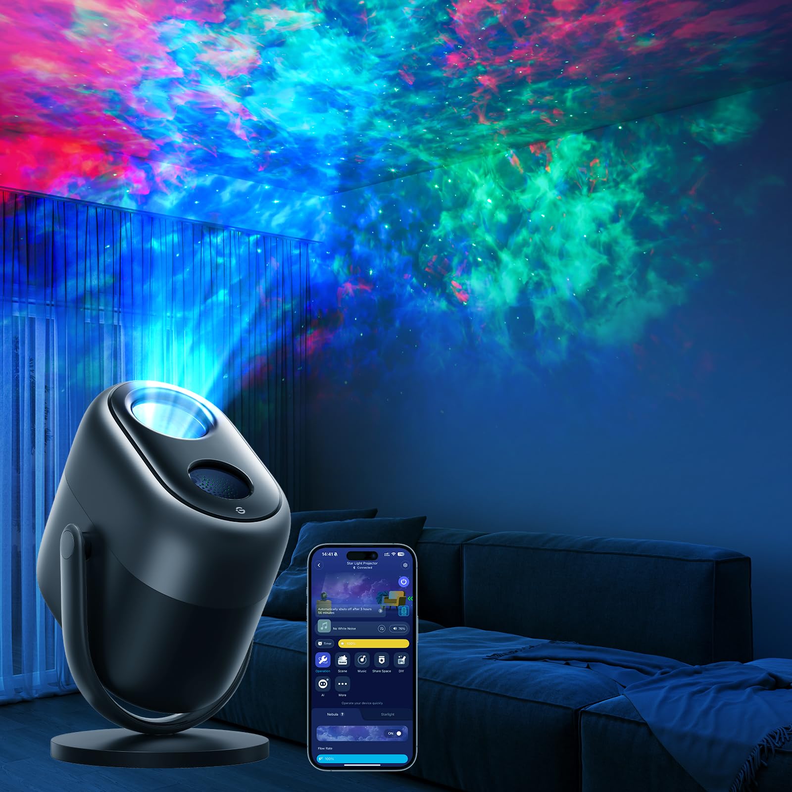 Govee Star Projector Lights  7-Zone Colorful Nebula Effect  Work With Matter  540Ft Coverage  Led Ceiling Lights For Bedroom  50+ Scenes  18 White Noise  Room Decor  Gifts For Kids  Sleep Lamp