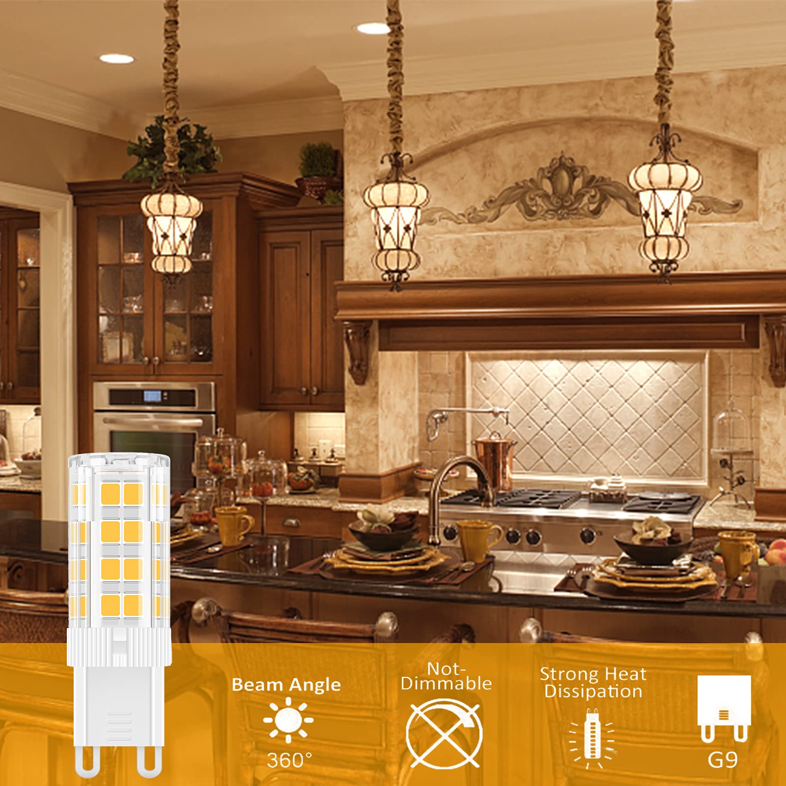 TopLeder G9 LED Bulbs, 5W 450LM Warm White 3000K, Non-Dimmable, 120V Bi Pin Base, 6-Pack