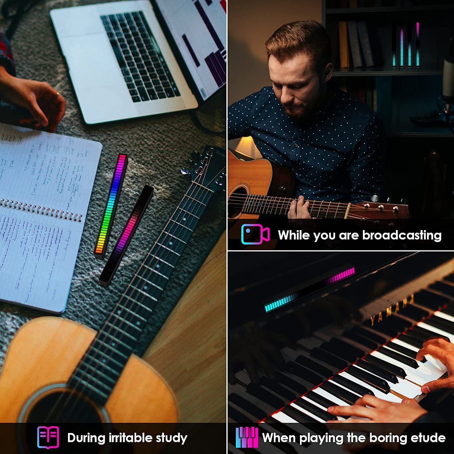 Soulpunk Rgb Rechargeable Sound Control Light, Voice-Activated Pickup Music Rhythm Lights, Ambient Light, For Car, Gaming Room Decorations(4Pack)