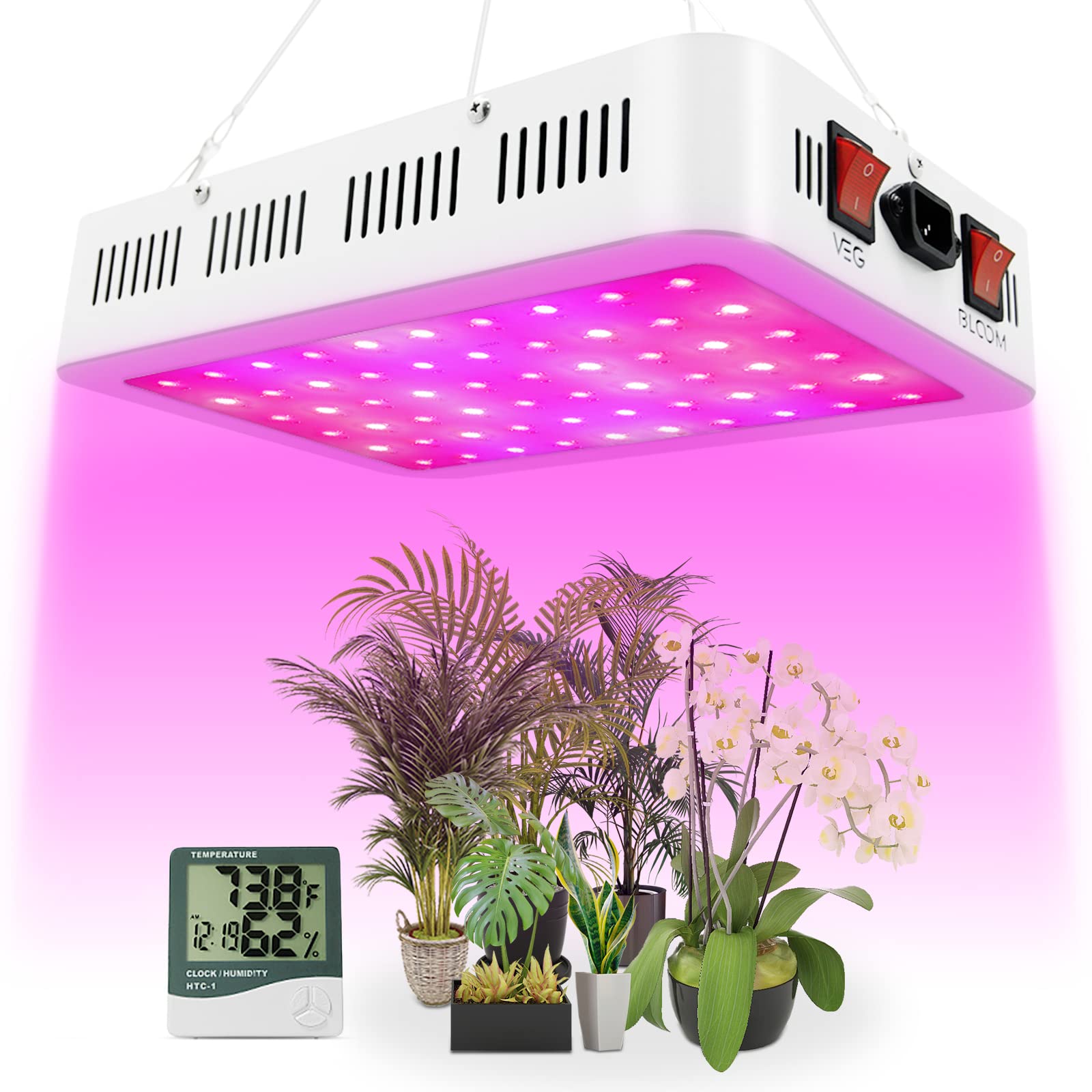 NAILGIRLS LED Grow Light 600W Full Spectrum Plant Lamp with Daisy Chain, White, Aluminum, Model 3F600