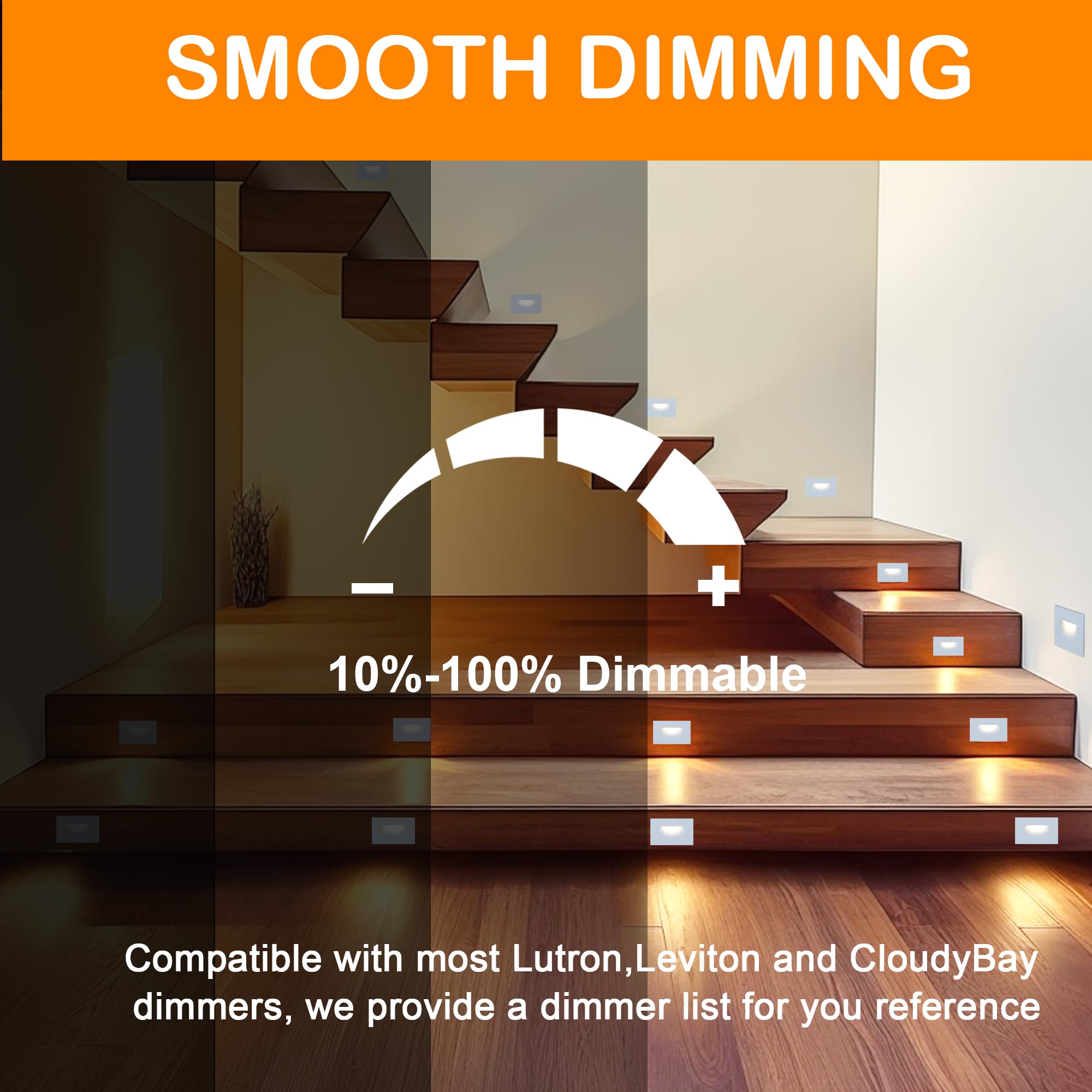 Cloudy Bay 120V Dimmbale 5 Color Led Indoor Outdoor Step Light,2700K/3000K/3500K/4000K/5000K 3W 70Lm,Stair Light,White,6 Pack