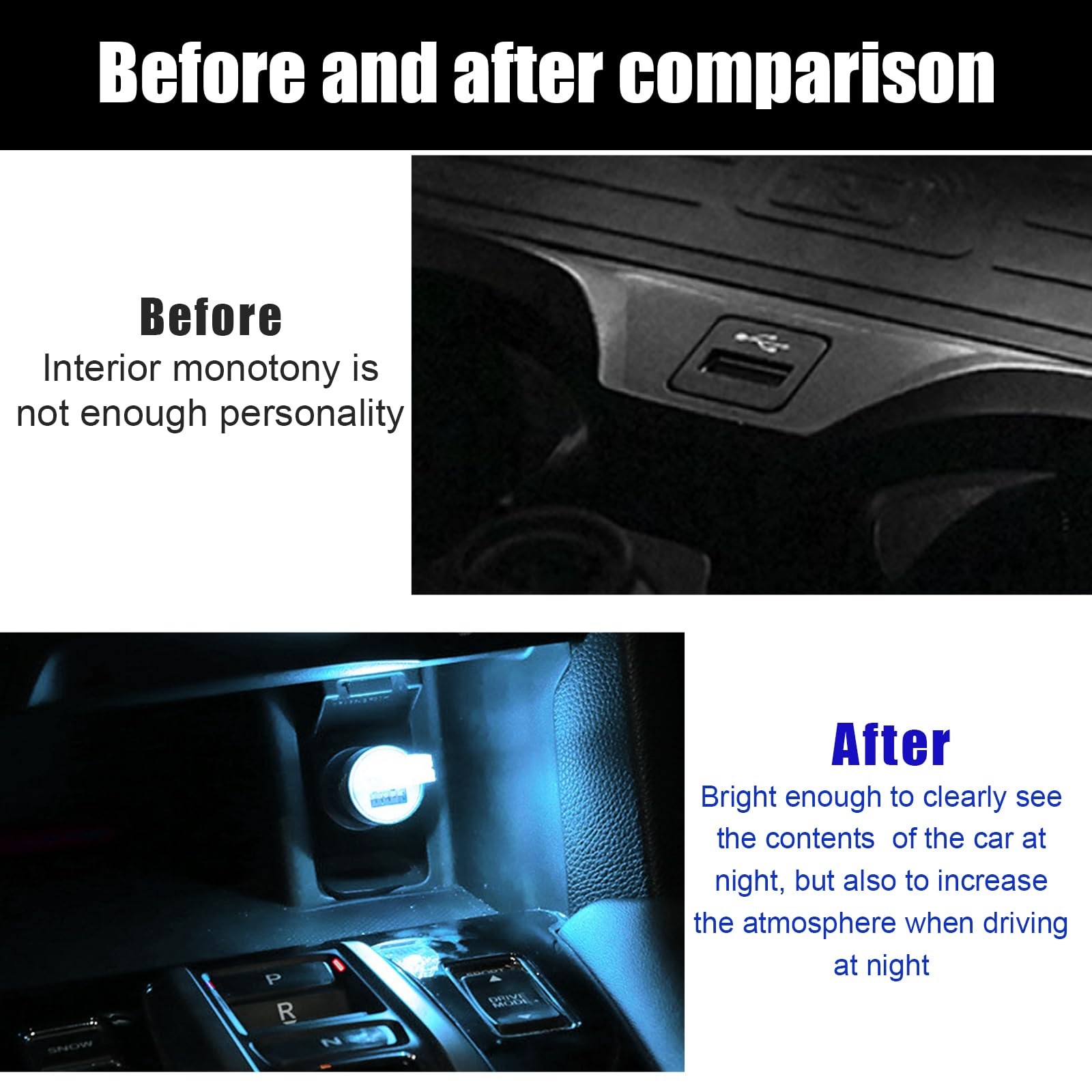 Sylvil 2 Pcs Usb Led Car Interior Atmosphere Lamp  Portable Mini Led Night Light  Plug-In Usb Interface Trunk Ambient Lighting Kit  Universal Interior Car Accessories (Ice Blue)