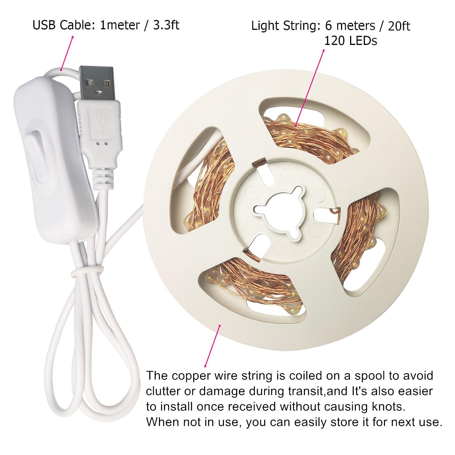 Ruichen 20Ft 120 Led Purple Usb Fairy Lights, Waterproof Copper Wire For Home Decor & Parties