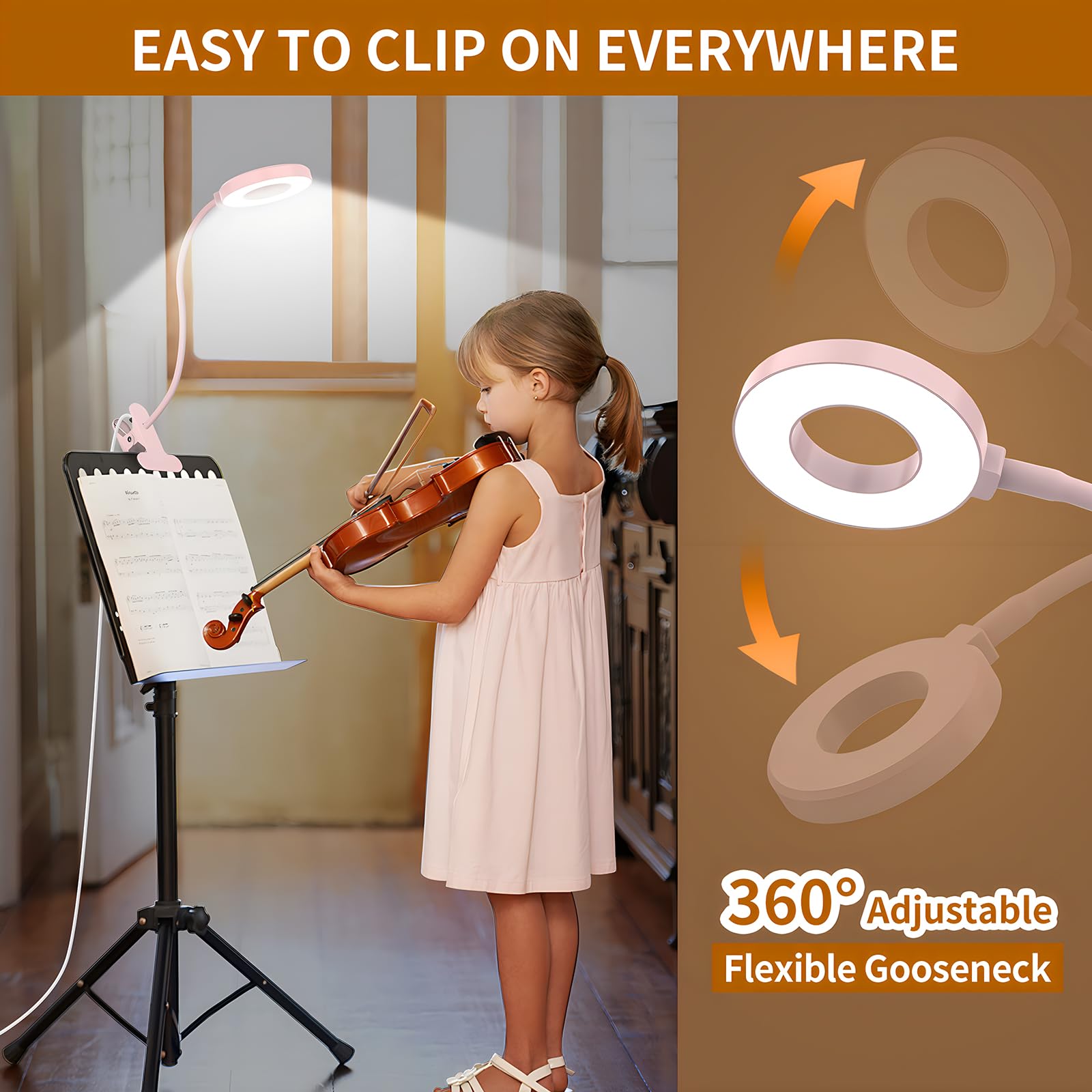 Izell Desk Lamp, Led Reading Light With Clamp, 3 Color Modes & 10 Brightness Flexible Gooseneck Book Light For Kids Reading Book In Bed At Night Clip On Table, Computer, Zoom Meetings - 27.6‘’ Pink