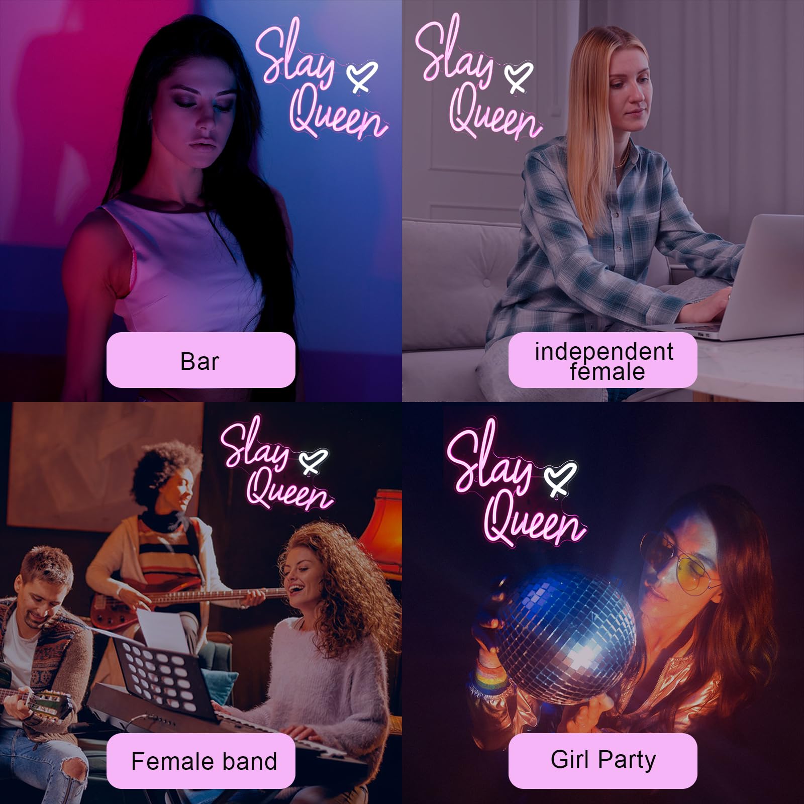 FAXFSIGN Neon Sign - Slay Queen LED Light for Wall Decor, 12.6inx15.75in, Colorful, Model: Neon