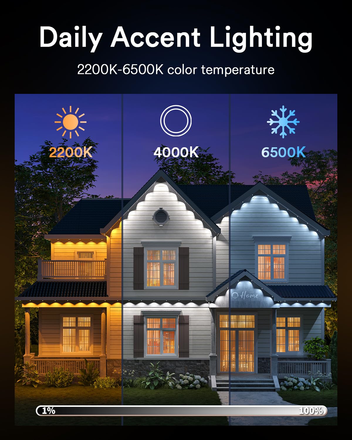 Lumary Outdoor Permanent Lights Pro - 40 LED, 53ft, IP67 Waterproof, White, Works with Alexa & Google, Model L-PO40D1