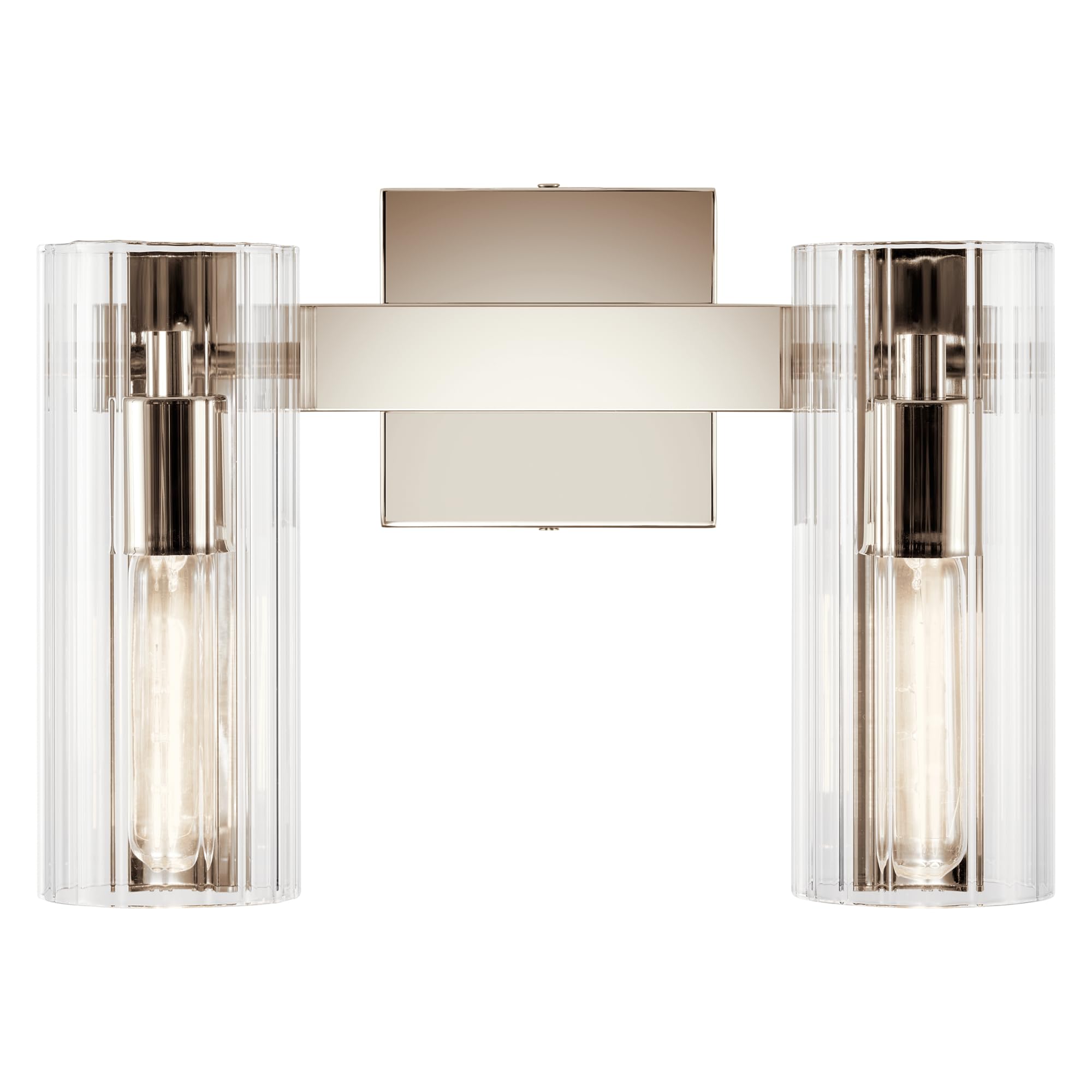 Kichler Jemsa 2 Light Vanity, Modern Light With Clear Fluted Glass In Polished Nickel For Bathroom Or Powder Room (9.75'' X 13.7