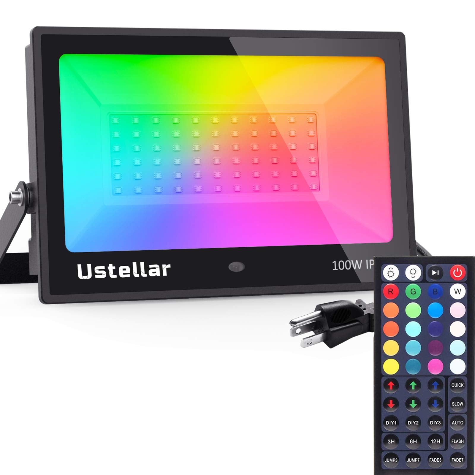 USTELLAR 100W Exterior RGB LED Flood Lights Color Changing Led Waterproof Color Floodlight Dimmable Party Uplighting Landscape W