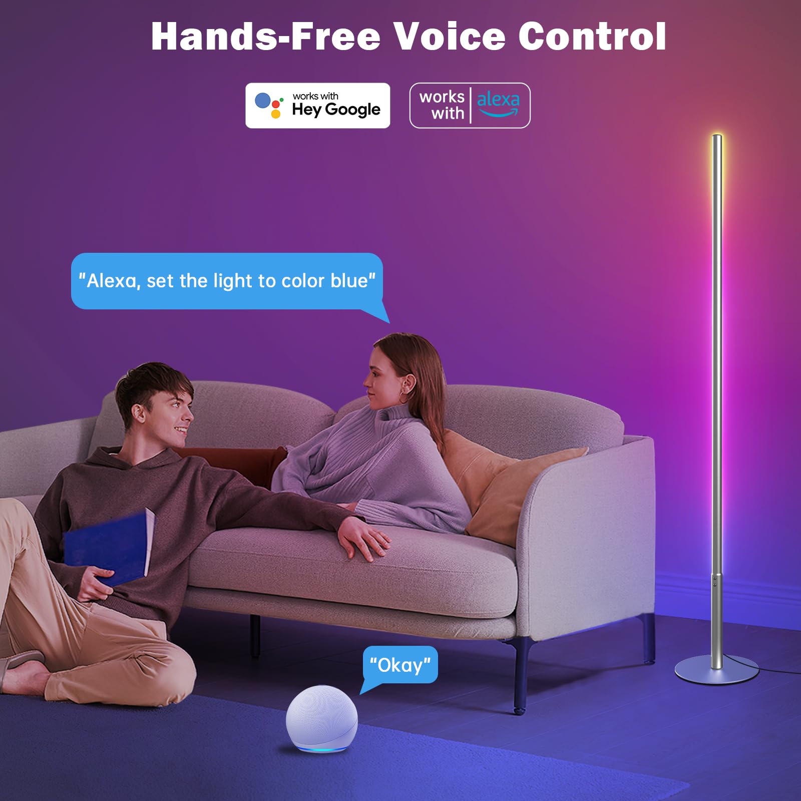 Rgbw Floor Lamp, Smart Led Corner Lamp With Wifi App Remote Control, Compatible With Alexa, 2700K-6500K Color Changing Standing