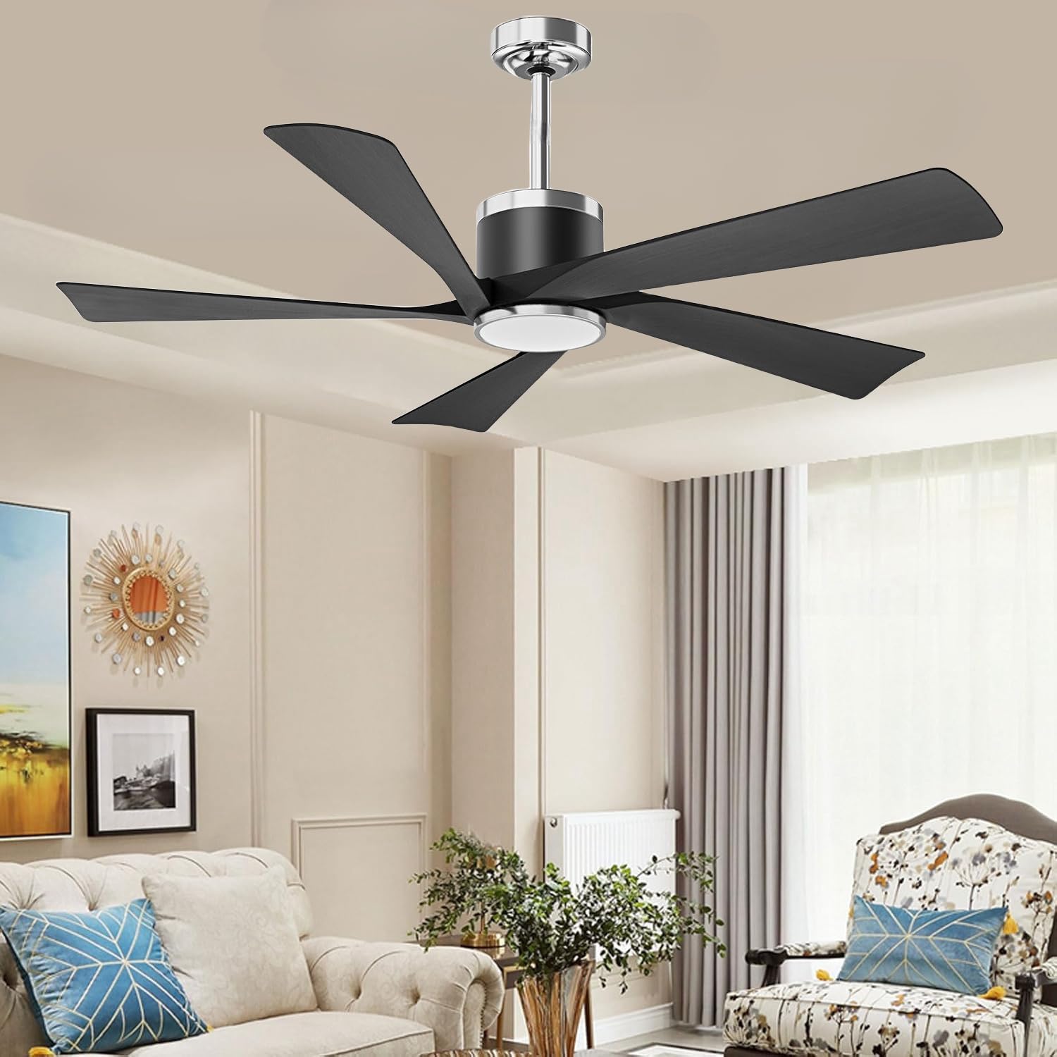 TXCSLY 52'' Modern Ceiling Fan with Lights, Remote Control, 5 Blades, Black, Indoor/Outdoor, Model HYF-CF-52