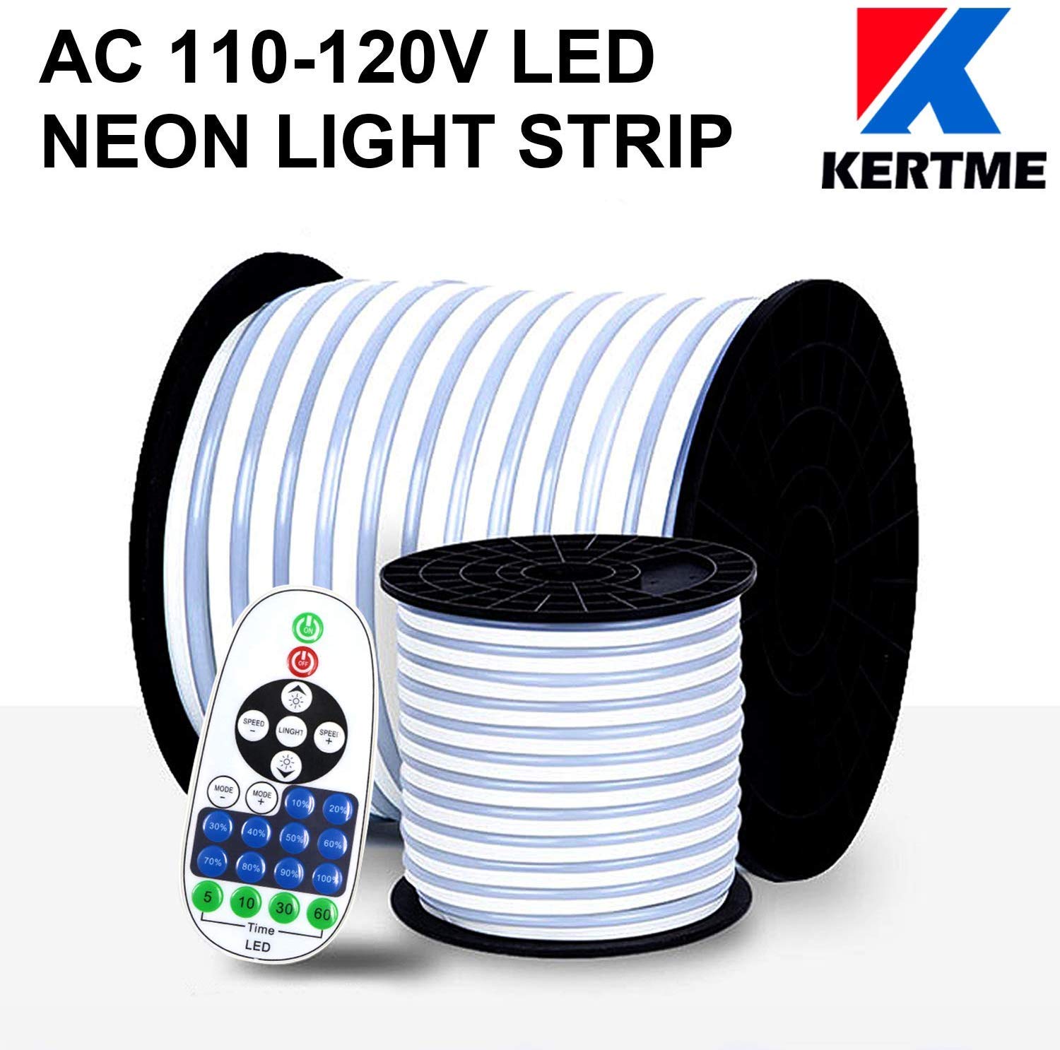 KERTME LED Neon Light Strip, Waterproof & Dimmable, 32.8ft, Warm White, Model Neon LED-WW-10M