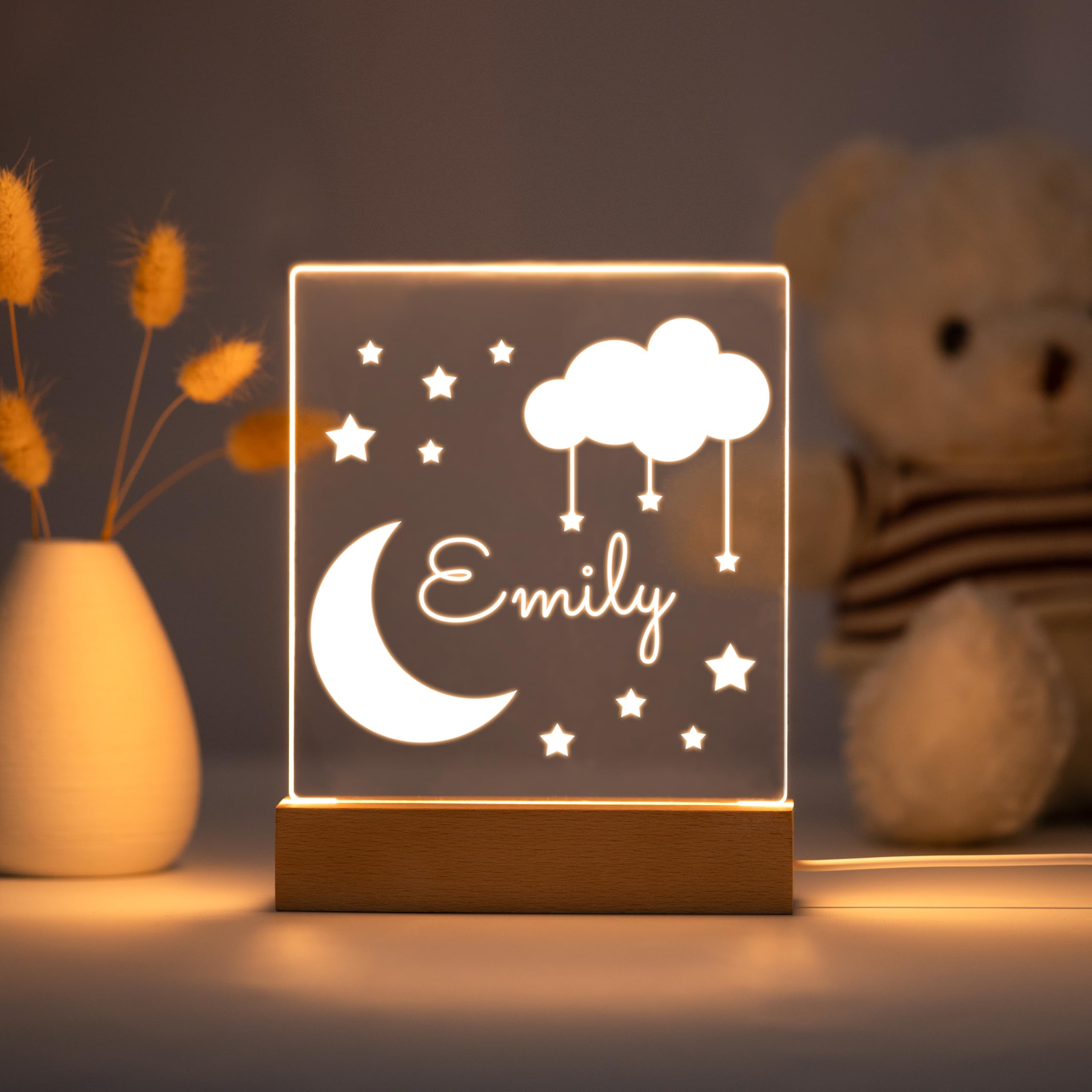 Personalized Night Light For Kids Girls Boys Customized Gifts For Baby Boy Bedroom Moon And Stars