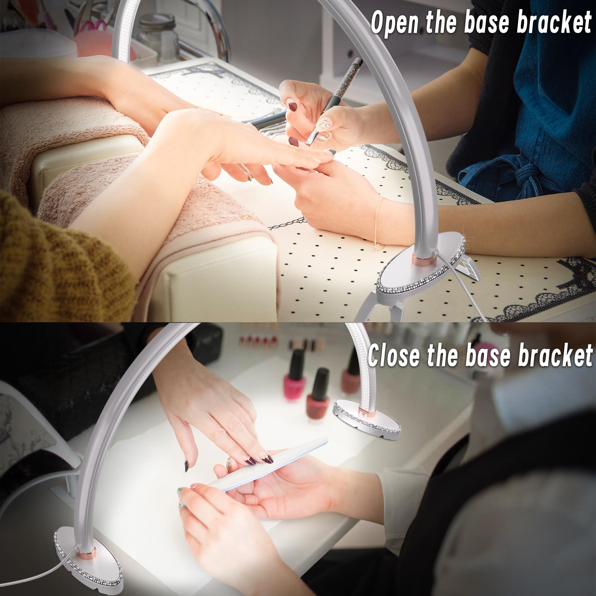 2 Pack Half Moon Light For Nail Desk.3Light Colors.Adjustable Brightness.180 Degree Lllumination,Lamp For Nails Table For For Pa