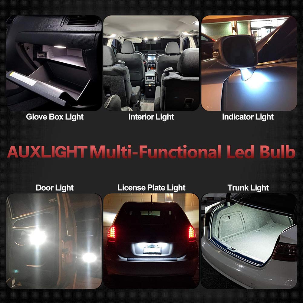 AUXLIGHT Festoon LED Bulbs 31MM 6000K Xenon White, Super Bright 6SMD Chips, Pack of 6