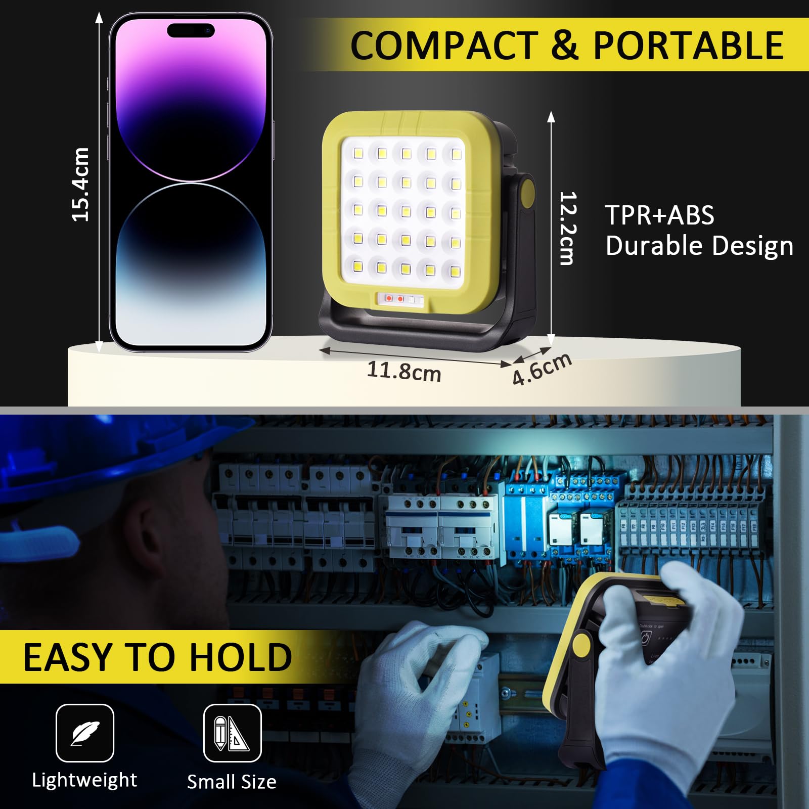 Masmejor 30W Rechargeable LED Work Light - 1500LM, Waterproof, Magnetic Base, 360 Rotating, 7 Modes for Auto Repair, Emergency,