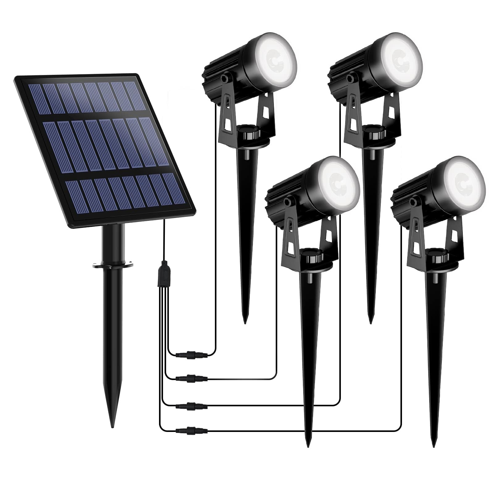 T-SUNUS Solar Garden Spotlight White Outdoor, 4-in-1 Solar Spot Lights 6000K IP65 Waterproof 9.8ft Cable, 5W Separated Solar Pan