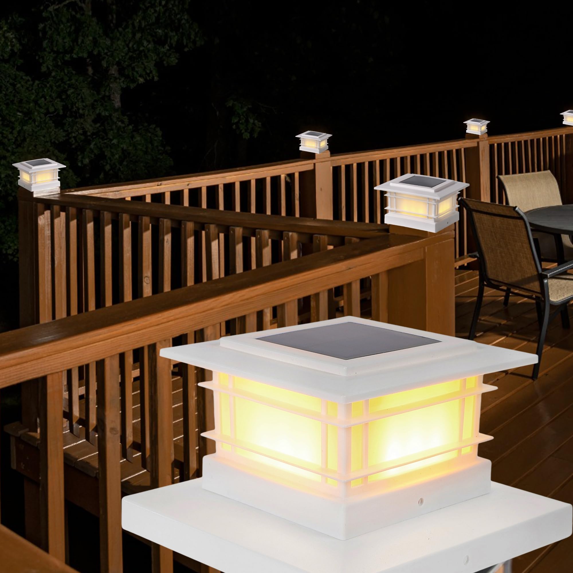 Dynaming 6 Pack Solar Post Lights Outdoor, Solar Powered White Shell Fence Post Cap Lights, High Brightness Warm White Led Lighting For Garden Deck Patio, Fit 4X4, 5X5 Or 6X6 Vinyl/Wooden Posts