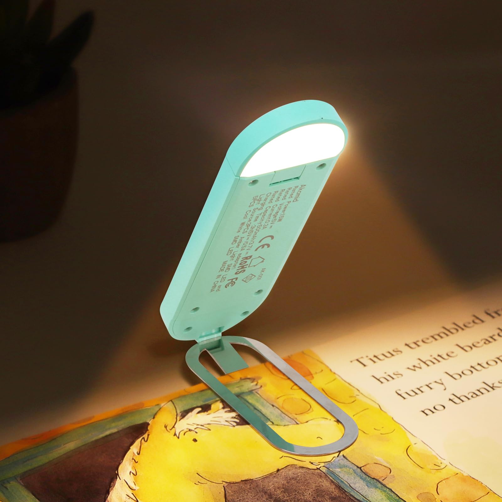 Akomid Usb Rechargeable Amber Book Light - Reading Light Clip On, 8 Leds, Stepless Dimming, Lake Blue